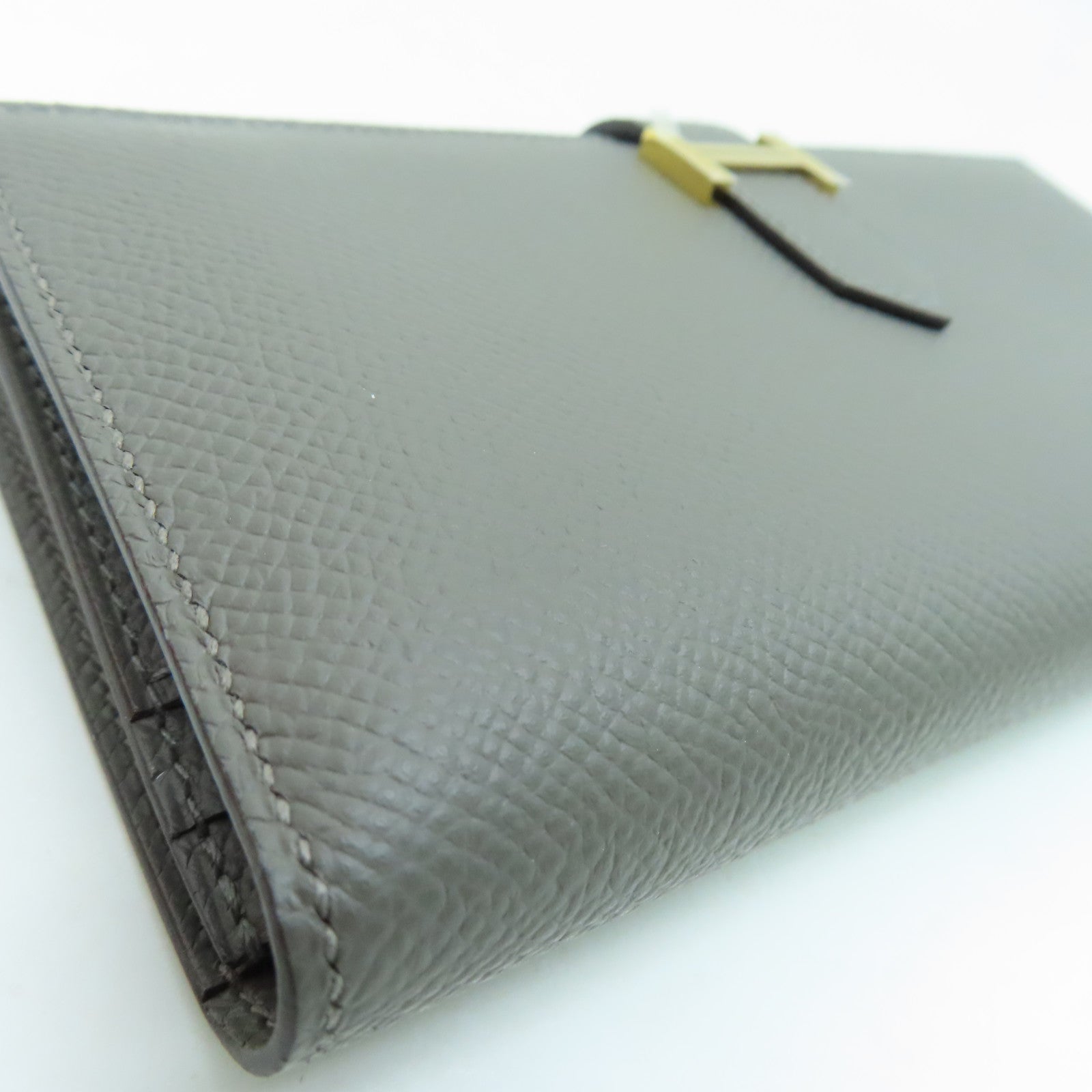 HERMES Epsom皮革Bearn bi-fold Long wallet金扣长钱包灰色