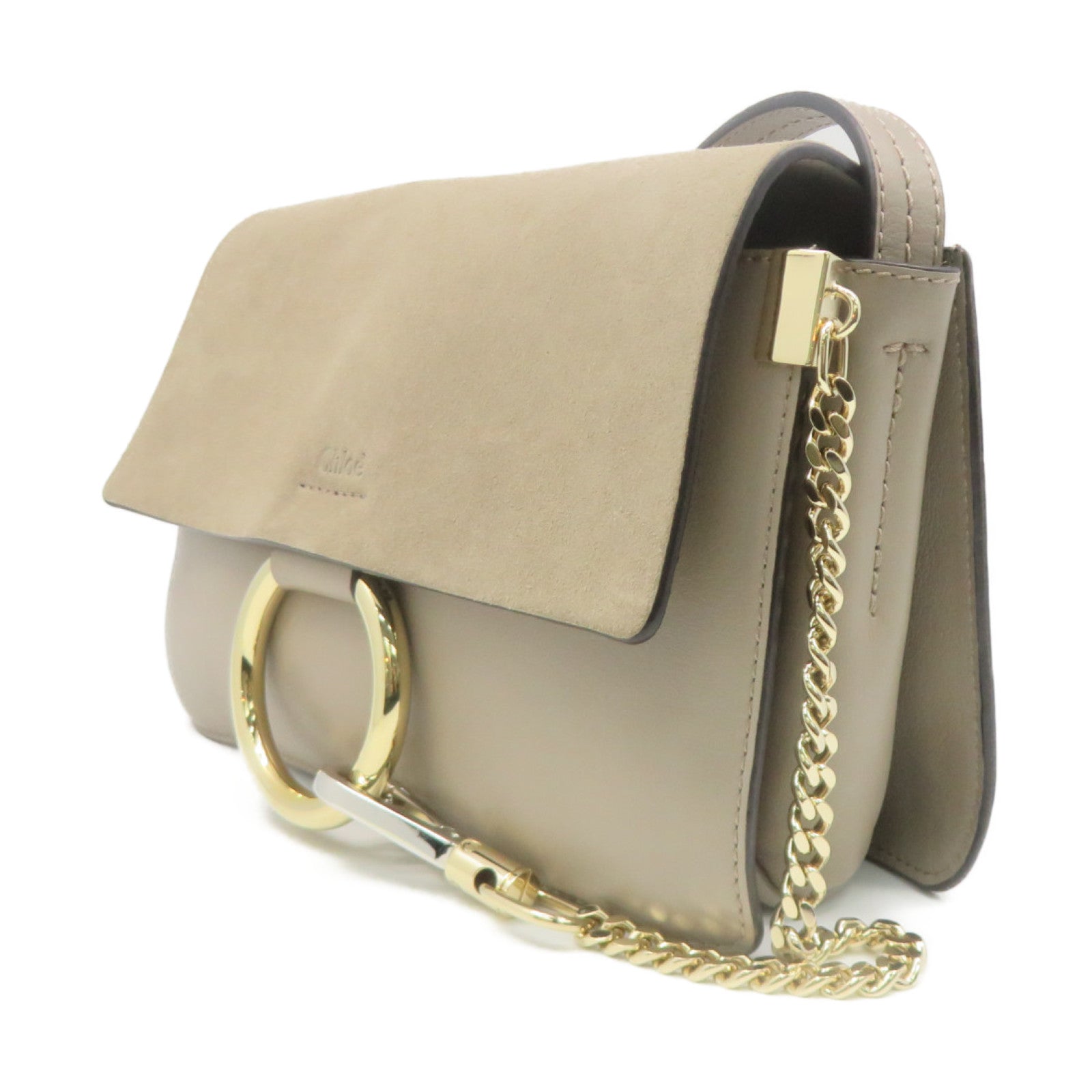Chloe 牛皮皮革Shoulder Bag金扣链带肩背袋灰色
