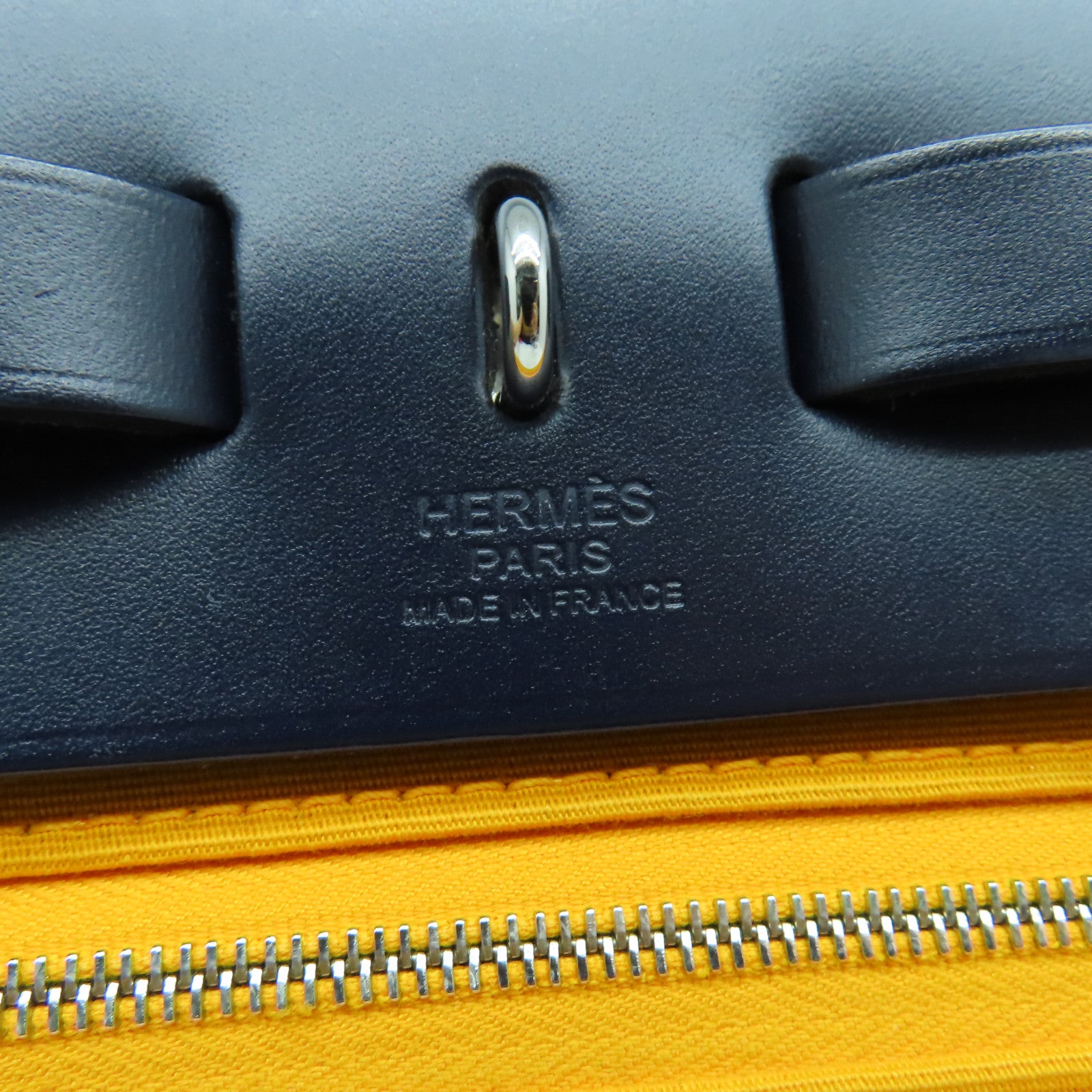 HERMES 帆布/皮革Herbag PM銀扣手挽肩背兩用袋黃色/黑色