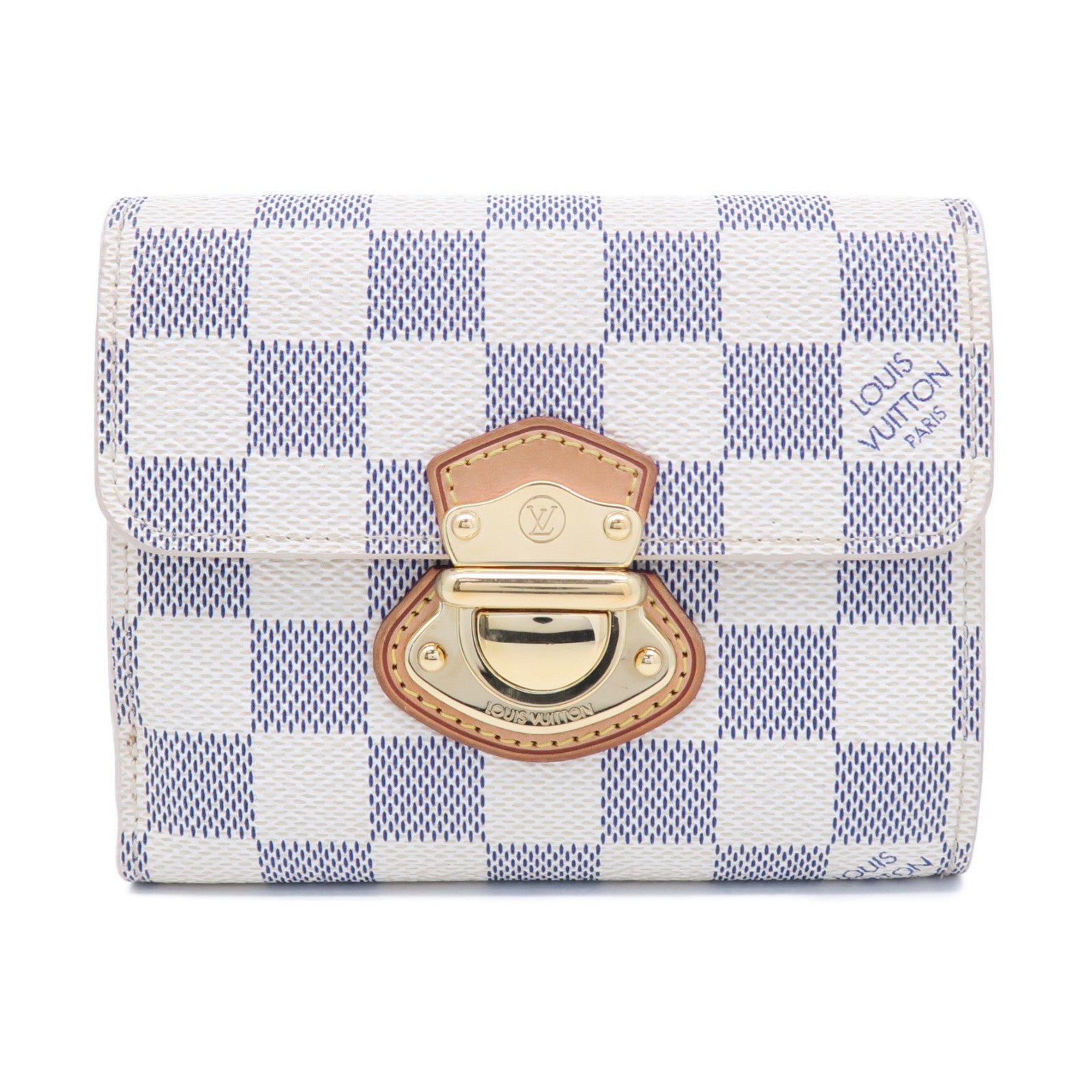 LOUIS VUITTON Damier Azur Wallet金扣錢包白色