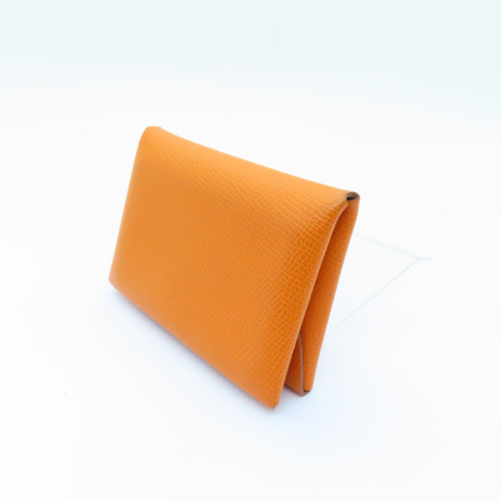 HERMES Epsom Leather Dogon Card Case Silver Buckle Card Holder Orange Orange
