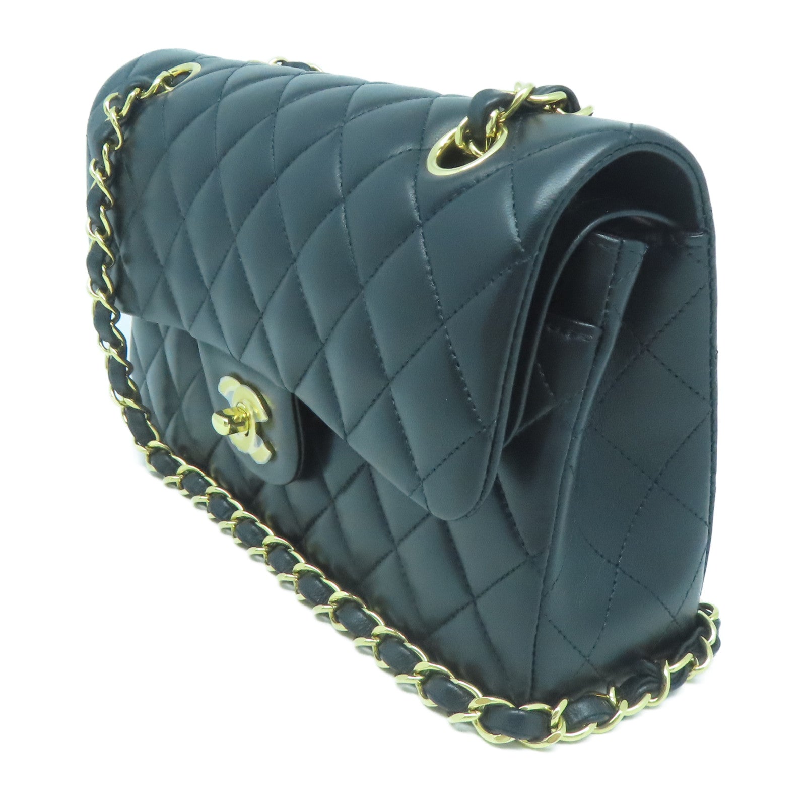 CHANEL 菱格羊皮皮革Classic金扣鏈帶肩背袋黑色