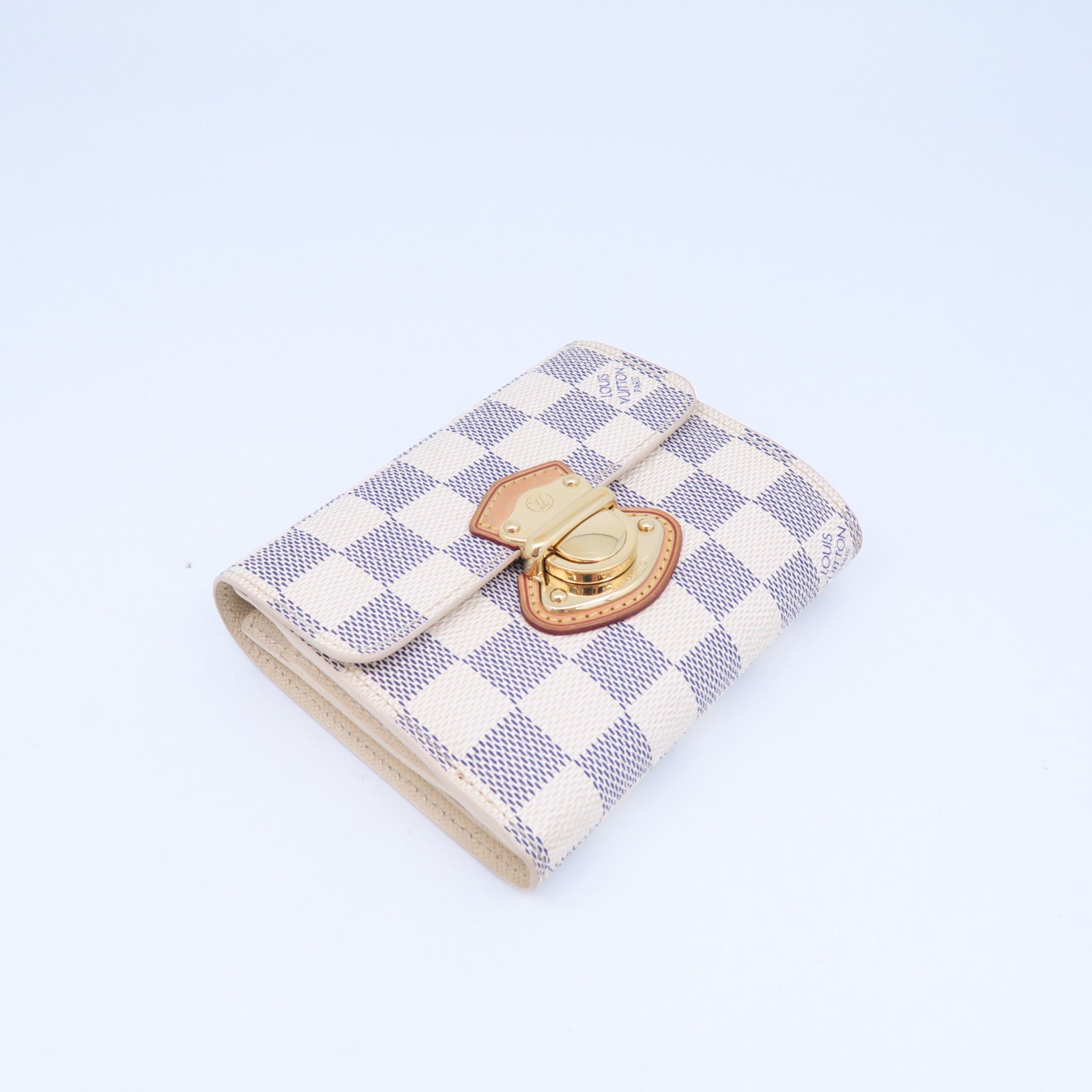 LOUIS VUITTON Damier Azur Wallet金扣錢包白色
