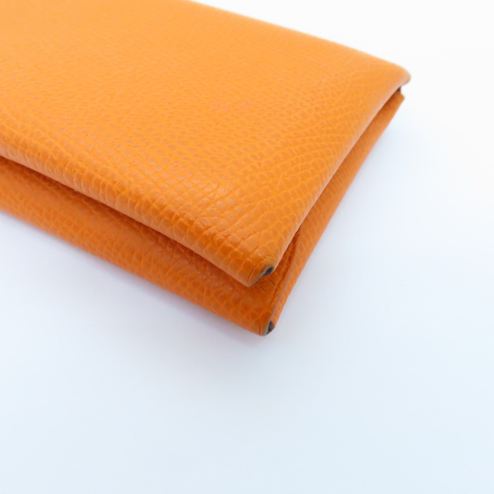 HERMES Epsom Leather Dogon Card Case Silver Buckle Card Holder Orange Orange