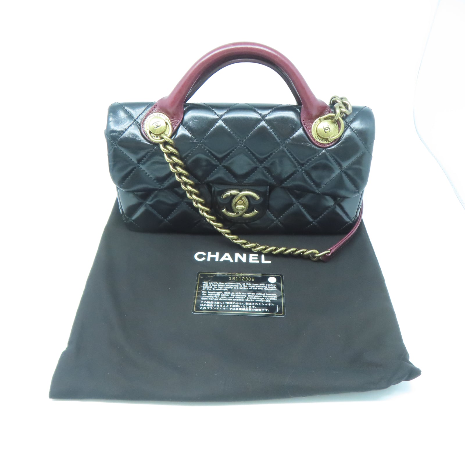 CHANEL 【激減優惠】菱格牛皮皮革Chain Shoulder金扣鏈帶手挽肩背兩用袋黑色