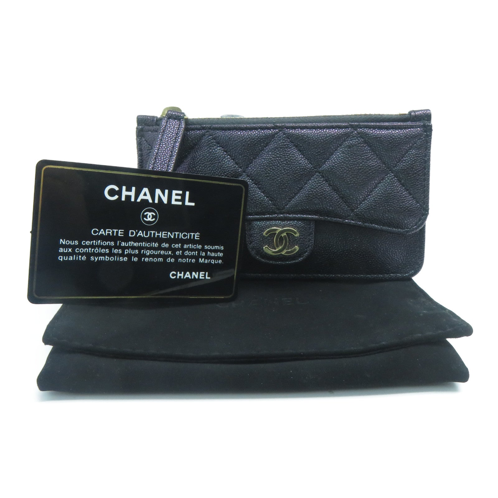 CHANEL 菱格Caviar皮革Card Case金扣卡片套紫色