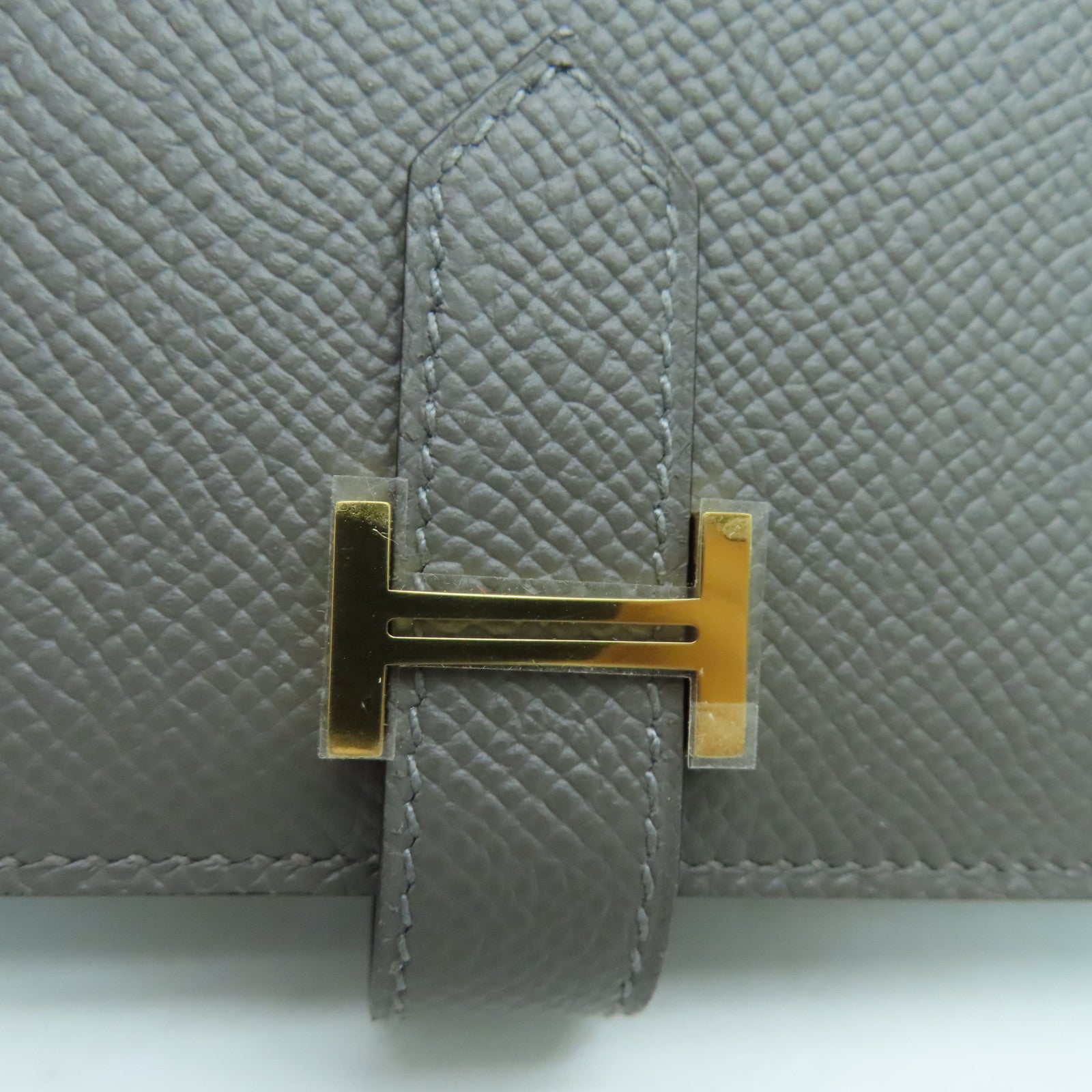 HERMES Epsom皮革Bearn bi-fold Long wallet金扣长钱包灰色