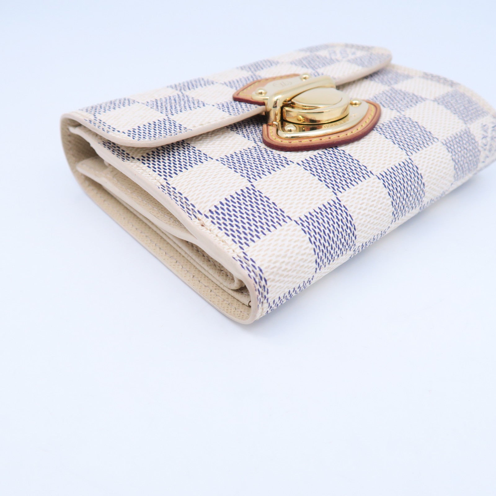 LOUIS VUITTON Damier Azur Wallet金扣錢包白色