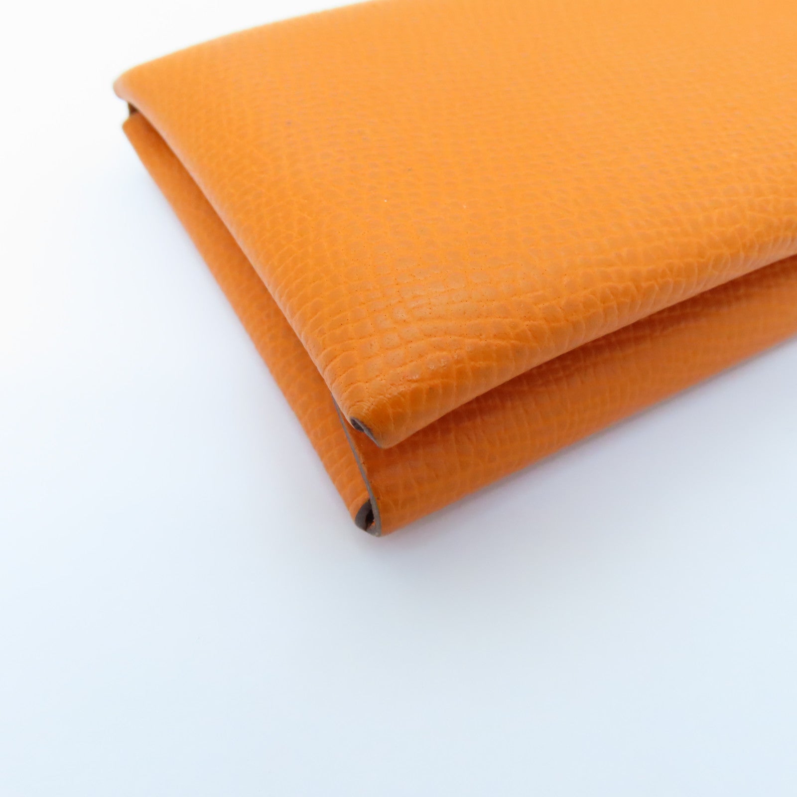 HERMES Epsom Leather Dogon Card Case Silver Buckle Card Holder Orange Orange