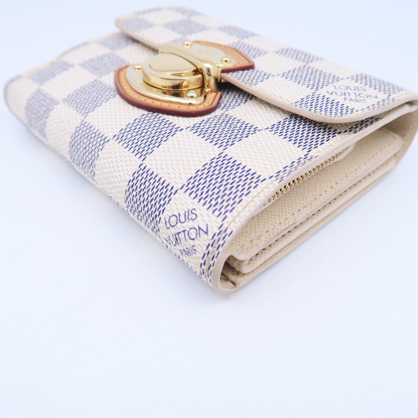 LOUIS VUITTON Damier Azur Wallet金扣錢包白色