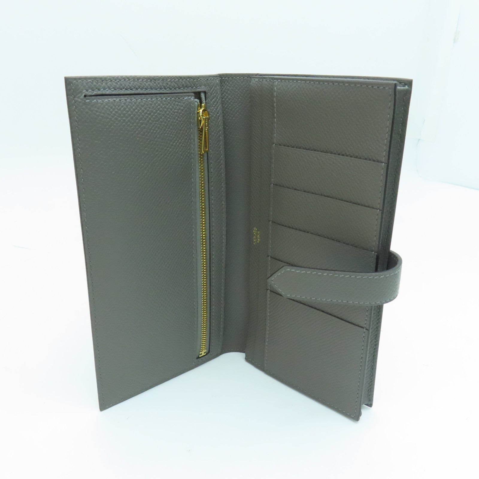 HERMES Epsom皮革Bearn bi-fold Long wallet金扣长钱包灰色