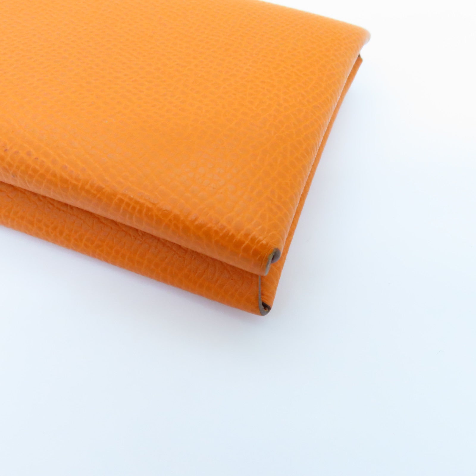 HERMES Epsom Leather Dogon Card Case Silver Buckle Card Holder Orange Orange