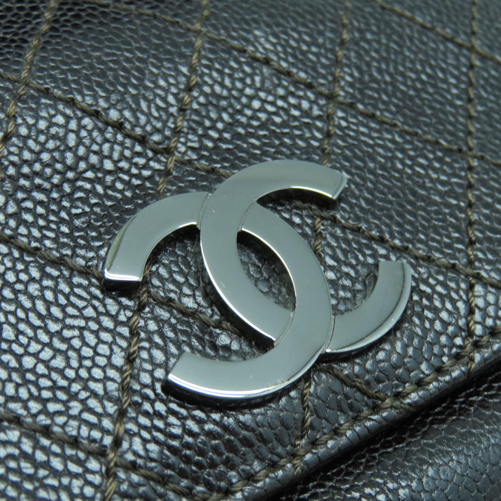 CHANEL 牛皮皮革Shoulder Bag银扣链带肩背袋黑色