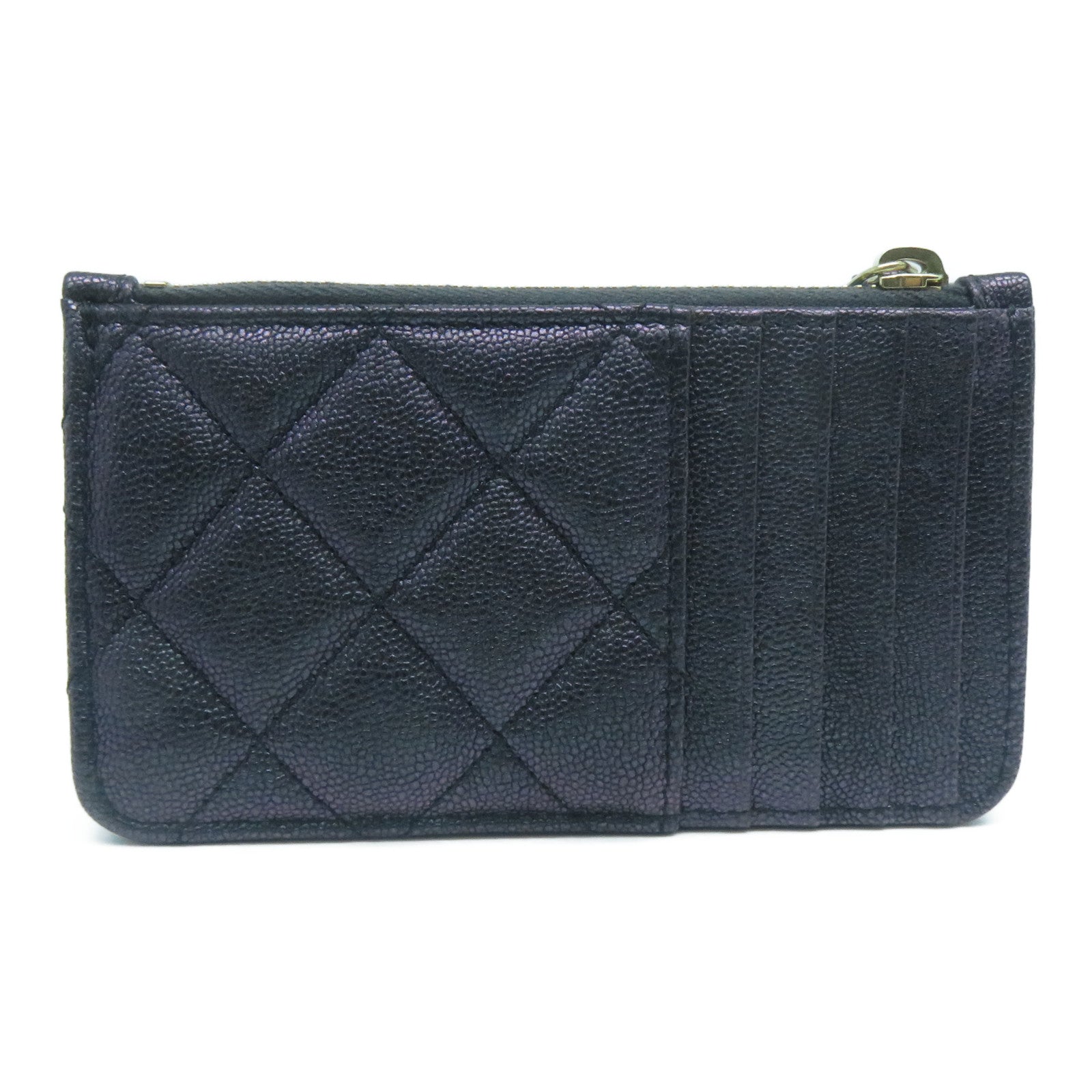 CHANEL 菱格Caviar皮革Card Case金扣卡片套紫色