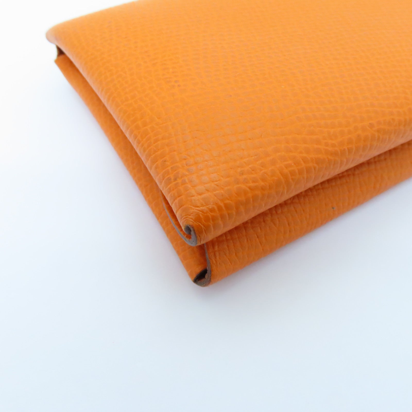 HERMES Epsom Leather Dogon Card Case Silver Buckle Card Holder Orange Orange