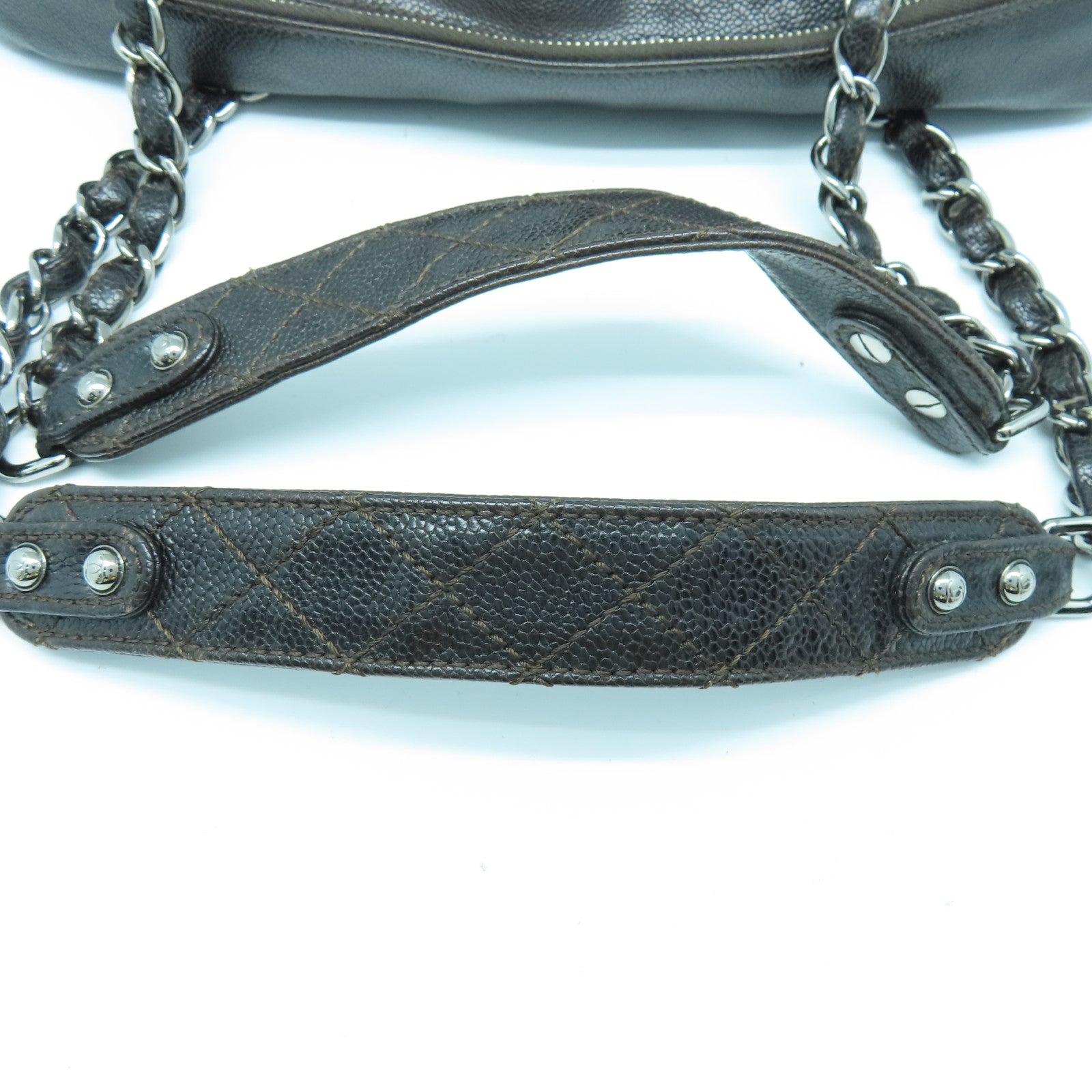 CHANEL 牛皮皮革Shoulder Bag银扣链带肩背袋黑色