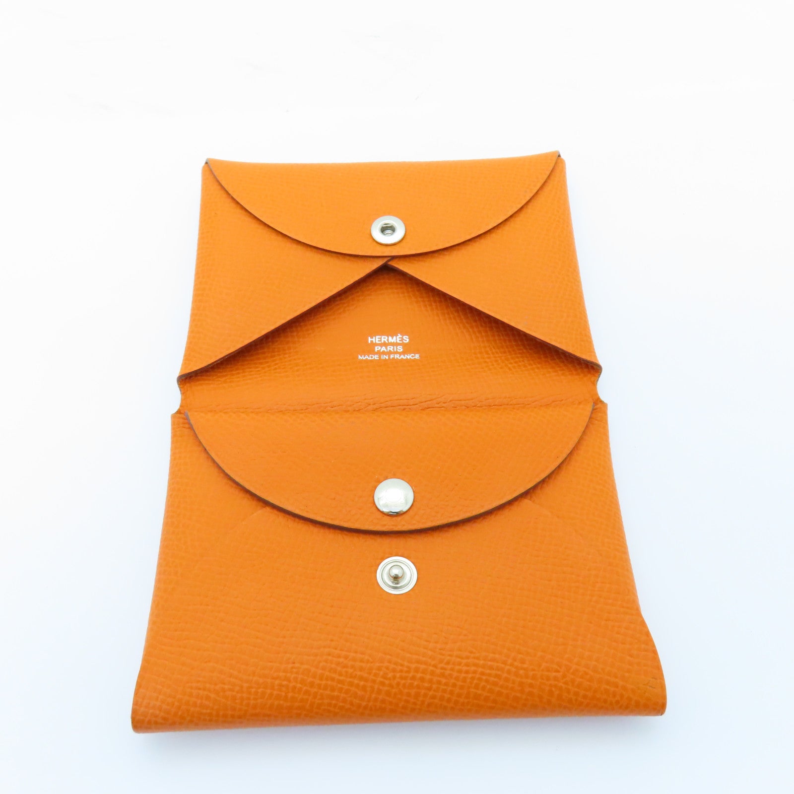 HERMES Epsom Leather Dogon Card Case Silver Buckle Card Holder Orange Orange