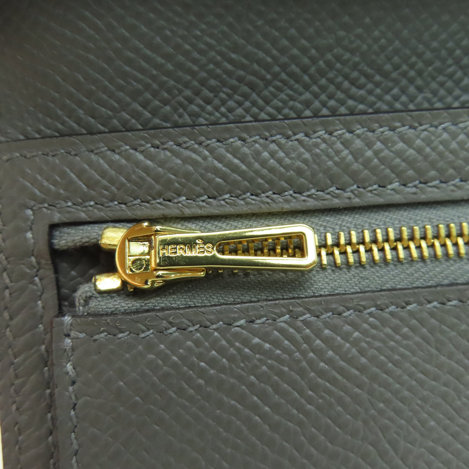HERMES Epsom皮革Bearn bi-fold Long wallet金扣长钱包灰色