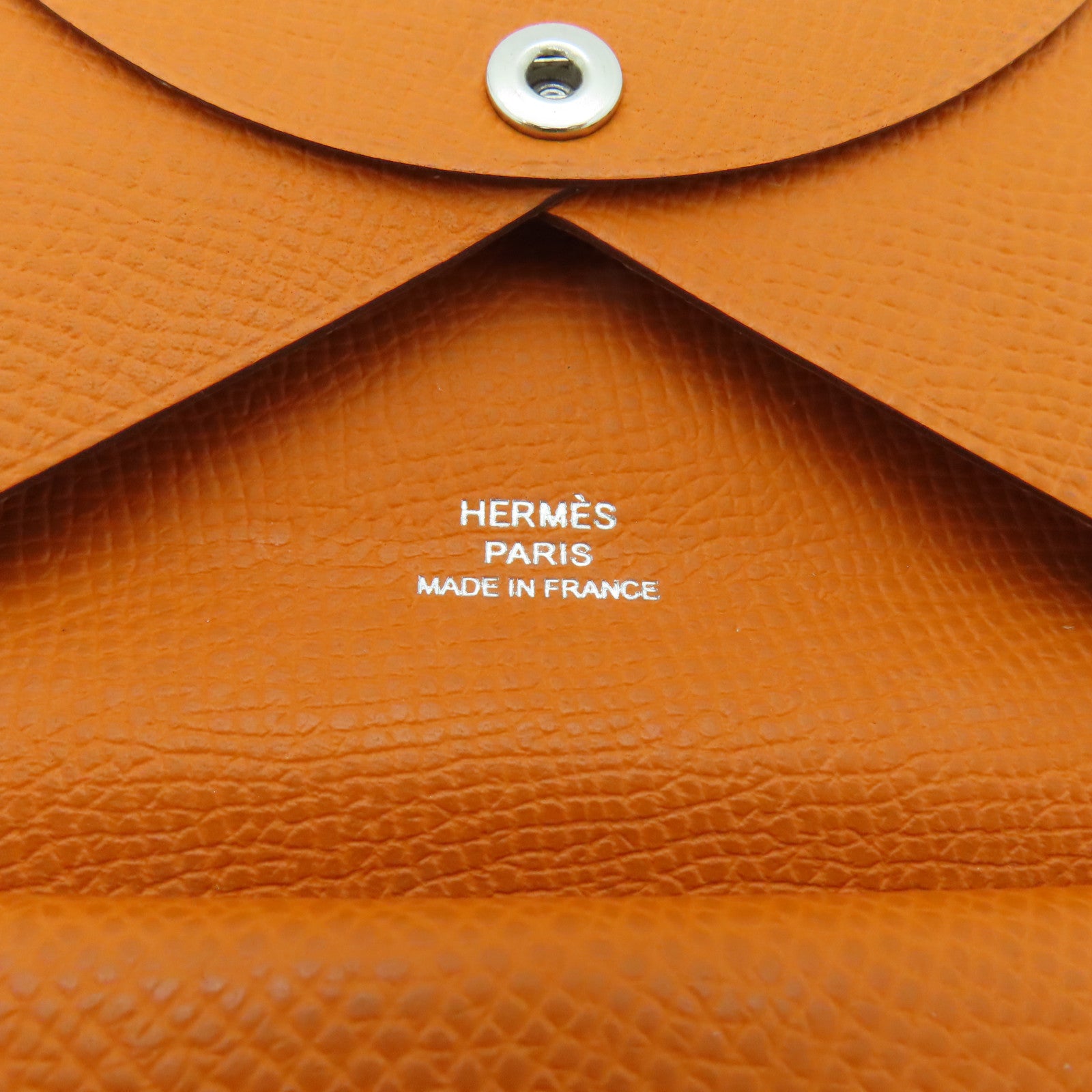 HERMES Epsom Leather Dogon Card Case Silver Buckle Card Holder Orange Orange
