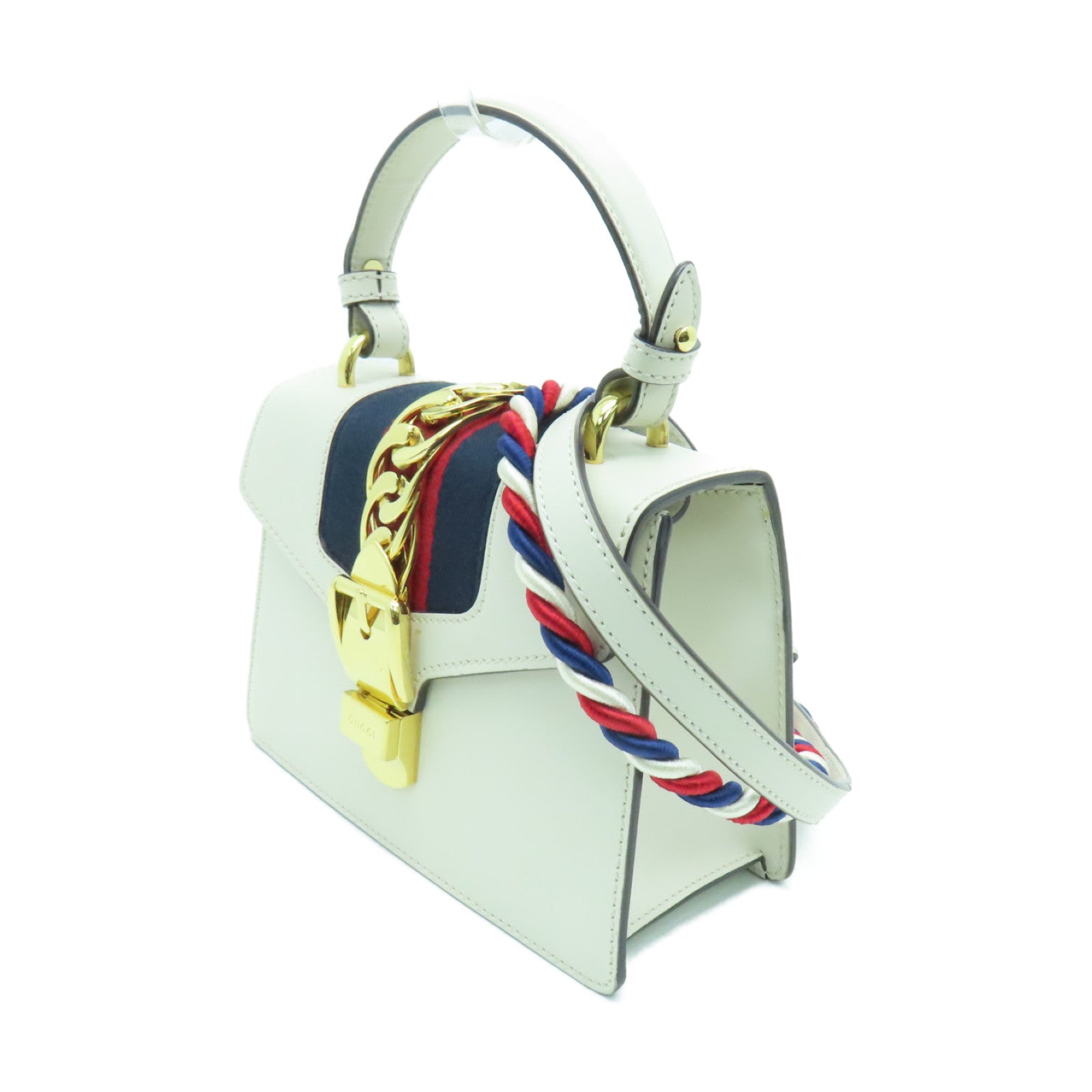 GUCCI 牛皮皮革Sylvie金扣手挽肩背两用袋白色