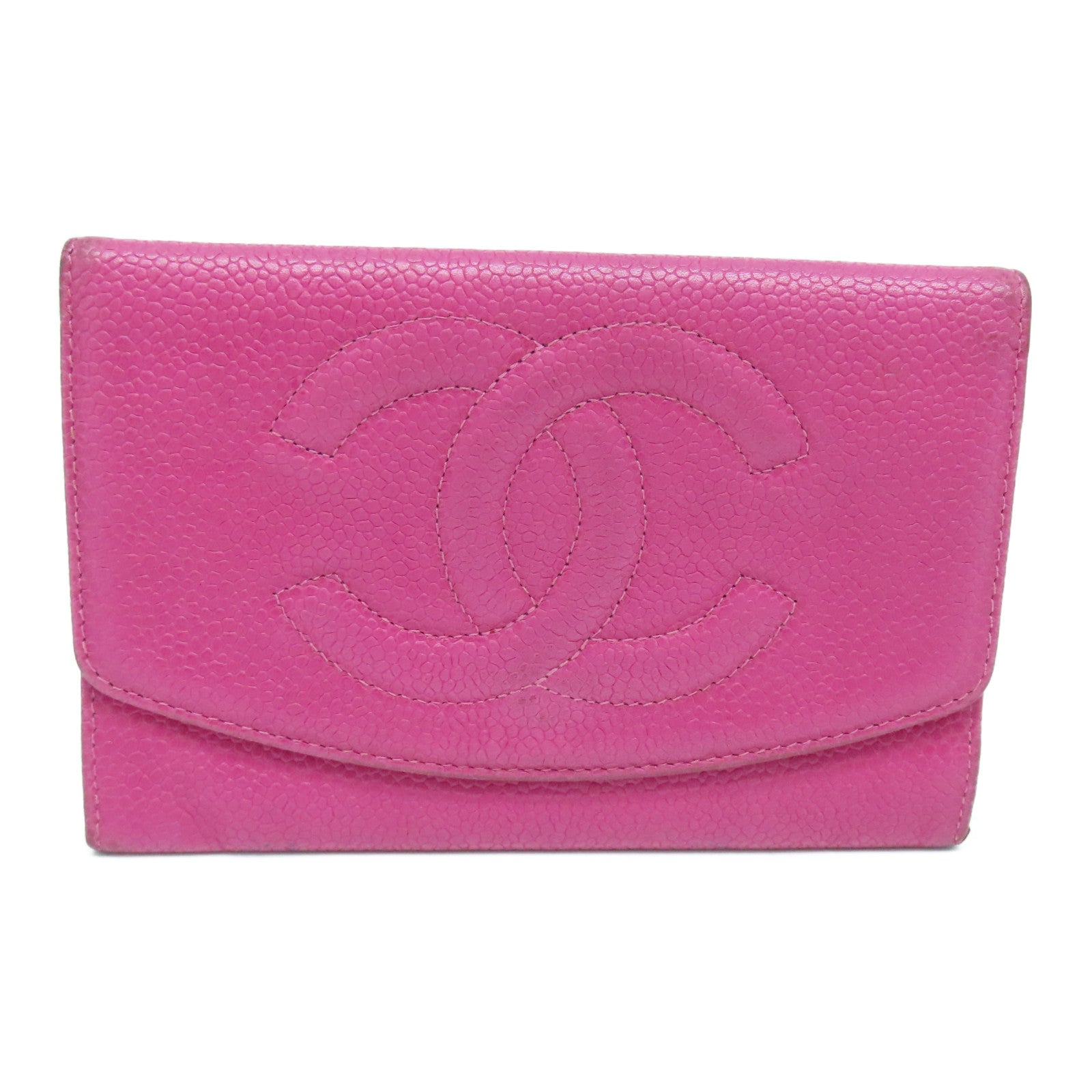 CHANEL Caviar皮革Wallet金扣錢包粉紅色