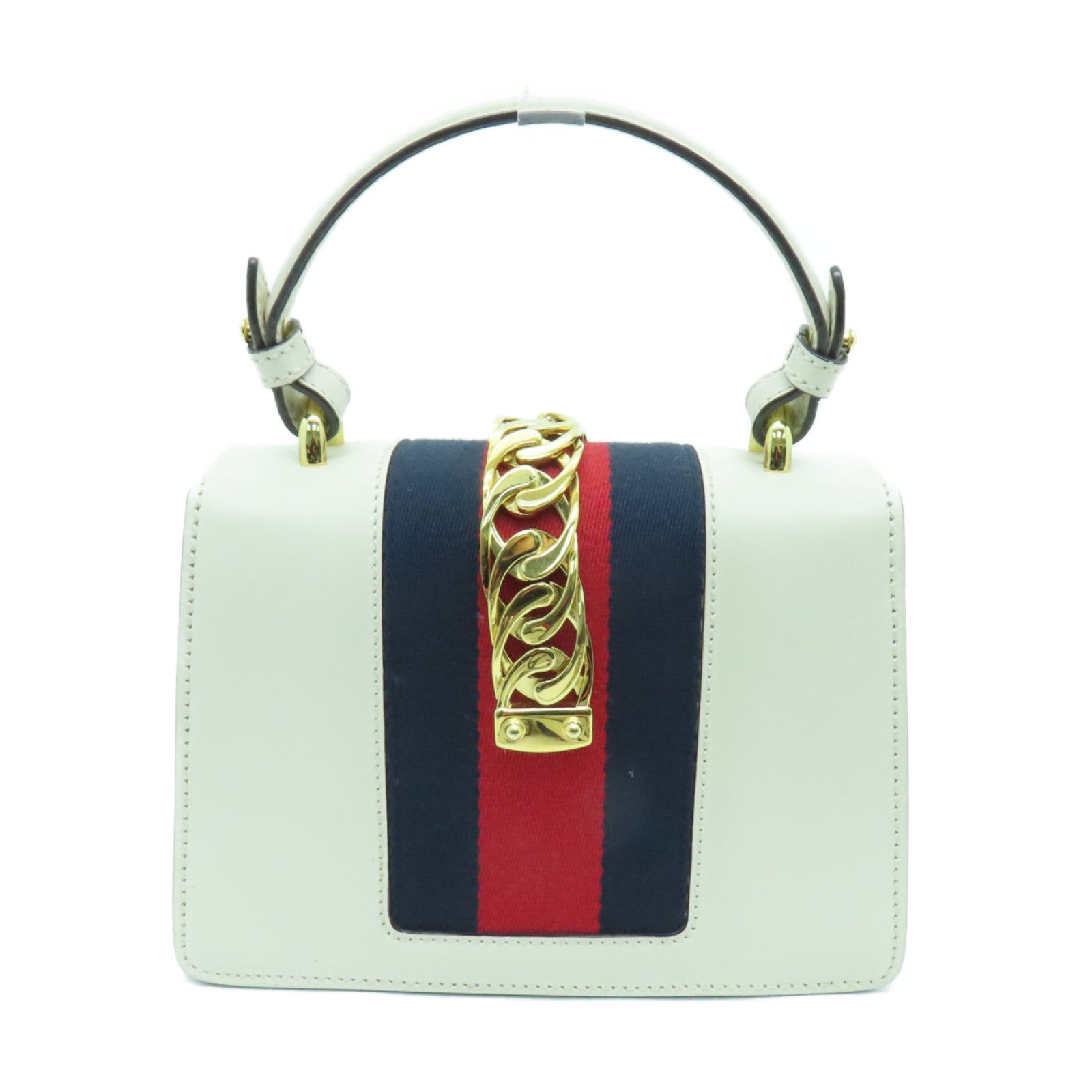 GUCCI 牛皮皮革Sylvie金扣手挽肩背两用袋白色