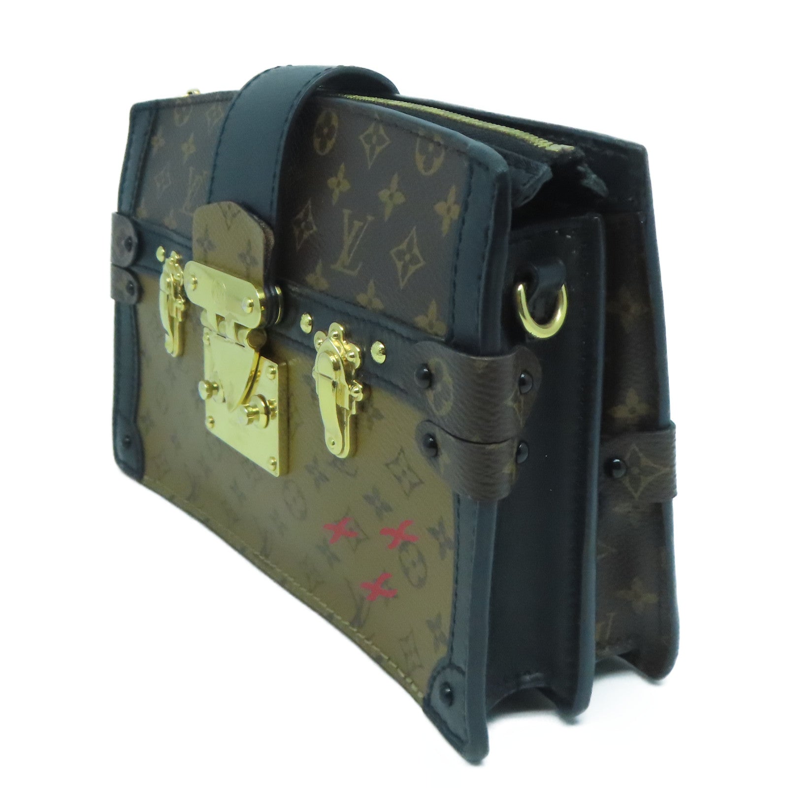 LOUIS VUITTON Monogram Reverse Trunk Clutch金扣肩背袋黑色/啡色
