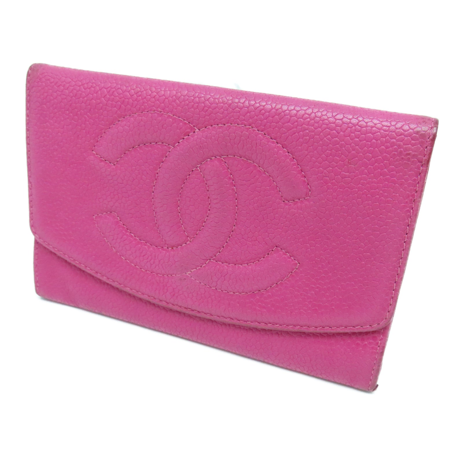 CHANEL Caviar皮革Wallet金扣錢包粉紅色