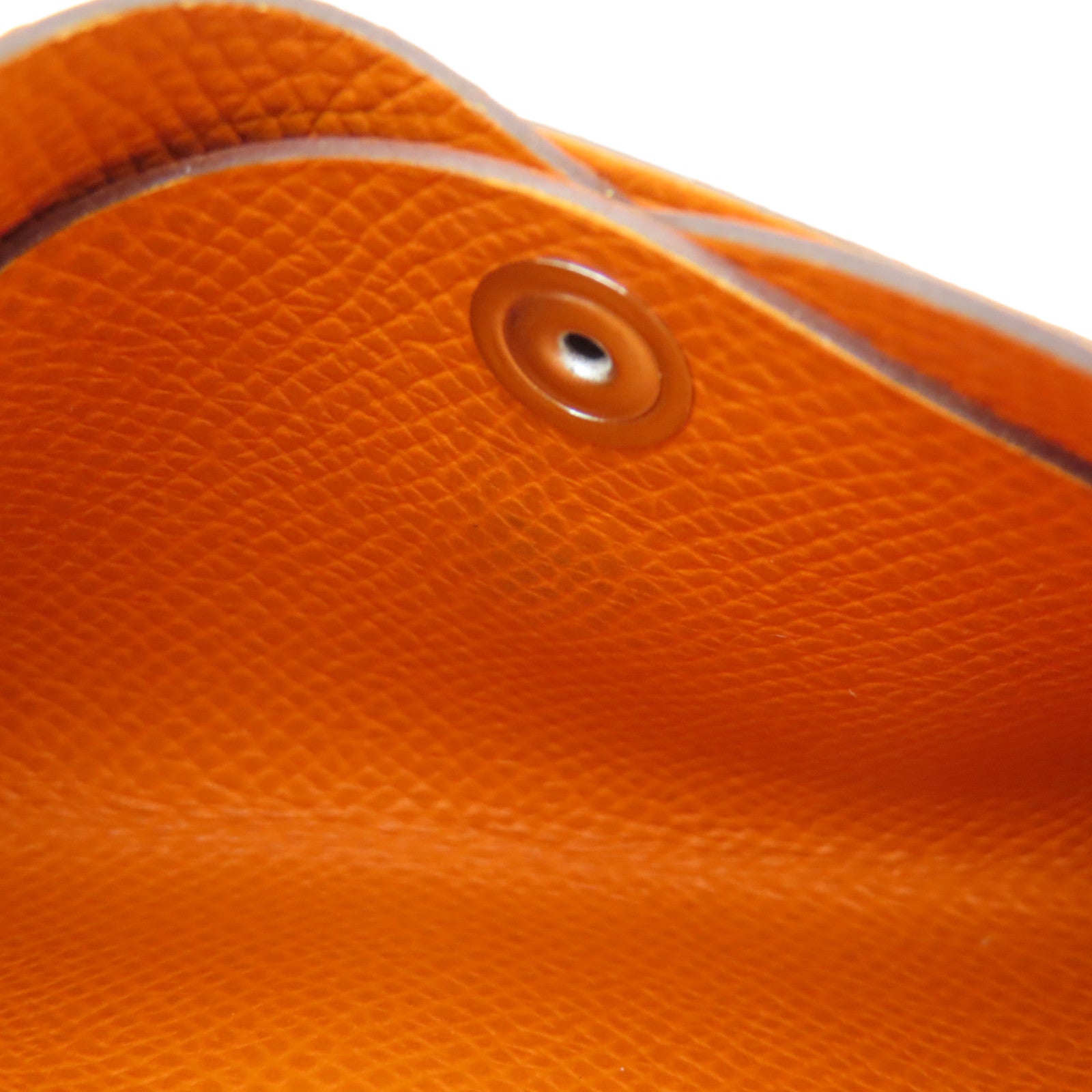 HERMES Epsom Leather Dogon Card Case Silver Buckle Card Holder Orange Orange