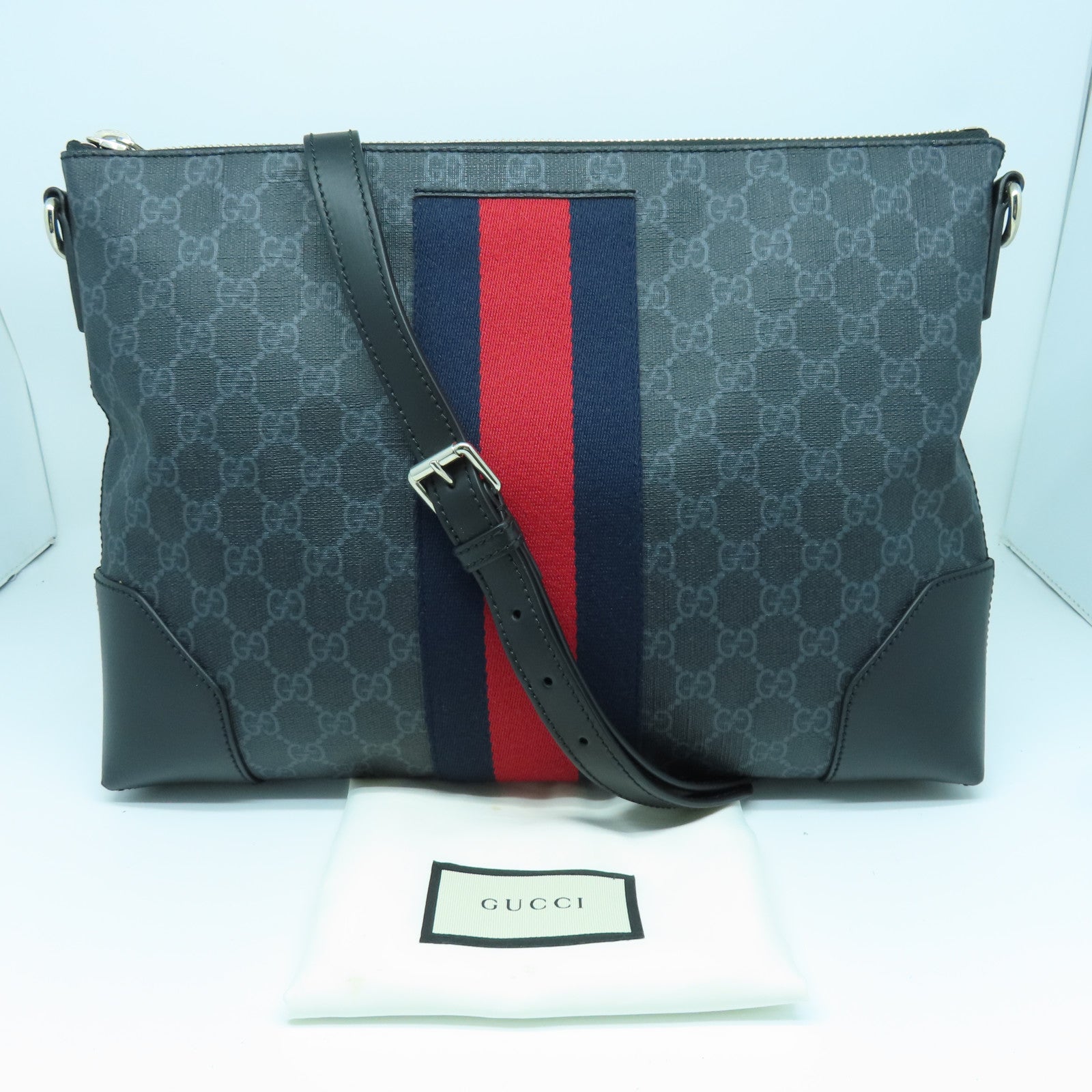 GUCCI 涂层皮革Shoulder Bag银扣肩背袋黑色