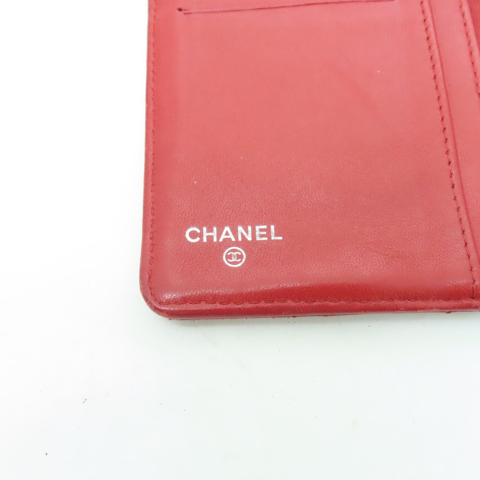 CHANEL 菱格羊皮皮革Long Wallet銀扣長錢包紅色