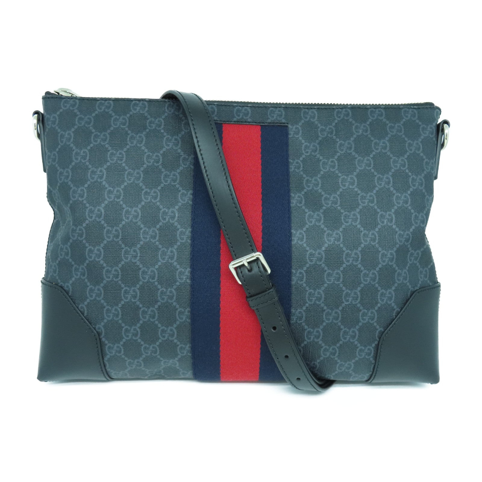 GUCCI 涂层皮革Shoulder Bag银扣肩背袋黑色