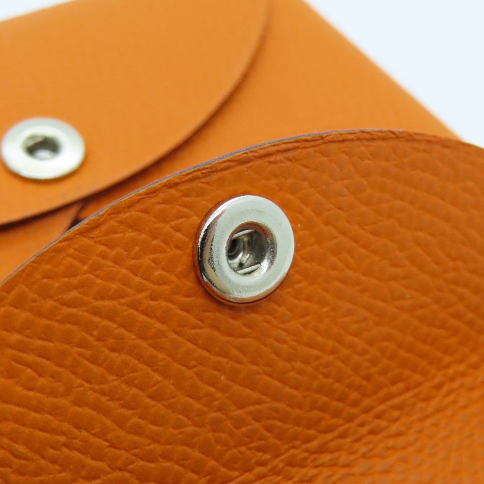 HERMES Epsom Leather Dogon Card Case Silver Buckle Card Holder Orange Orange