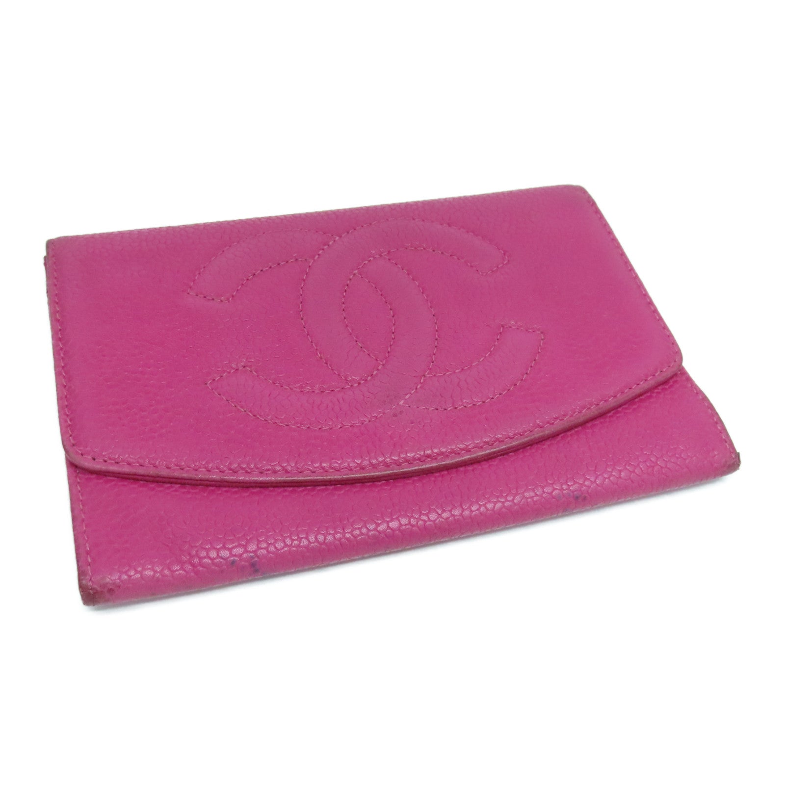 CHANEL Caviar皮革Wallet金扣錢包粉紅色