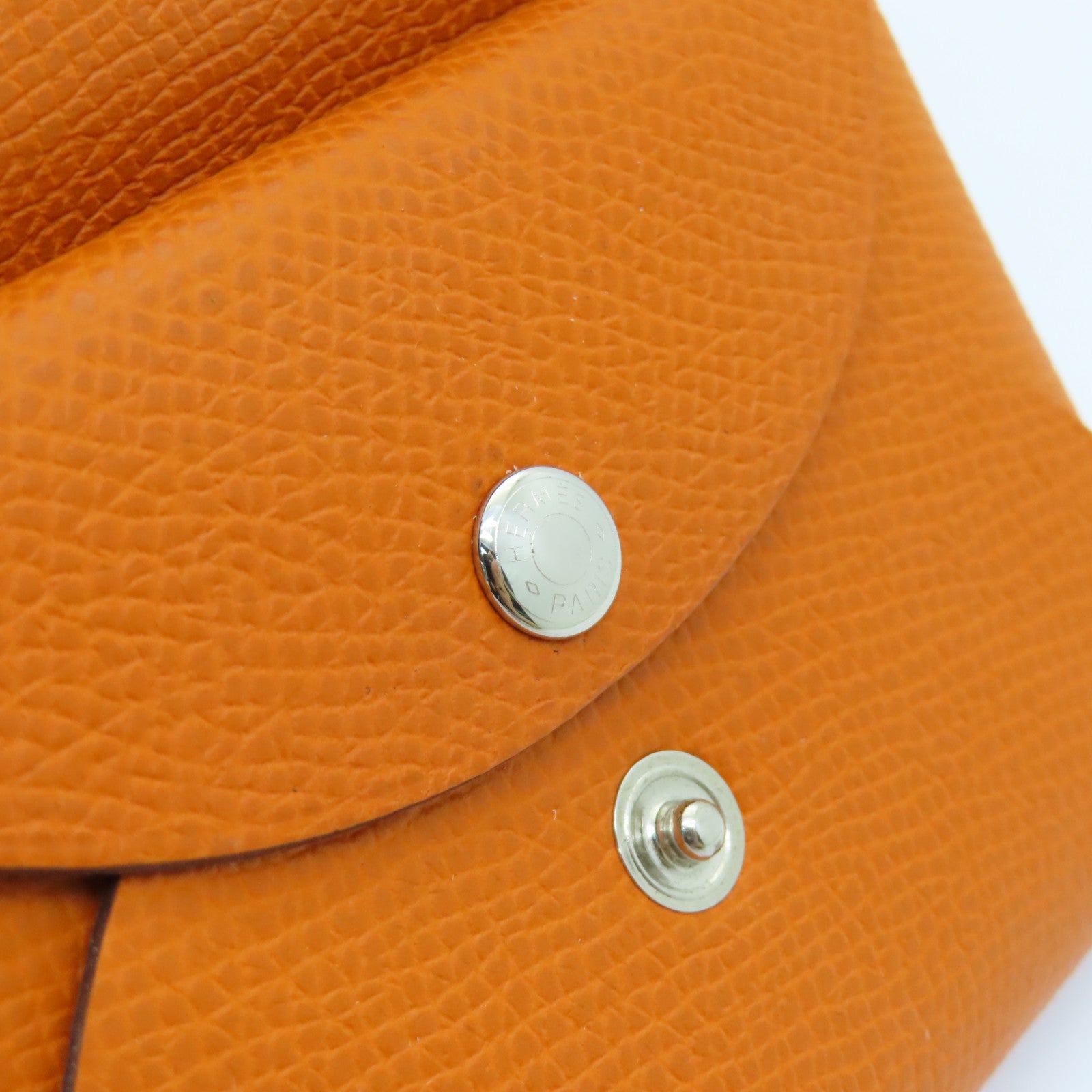 HERMES Epsom Leather Dogon Card Case Silver Buckle Card Holder Orange Orange