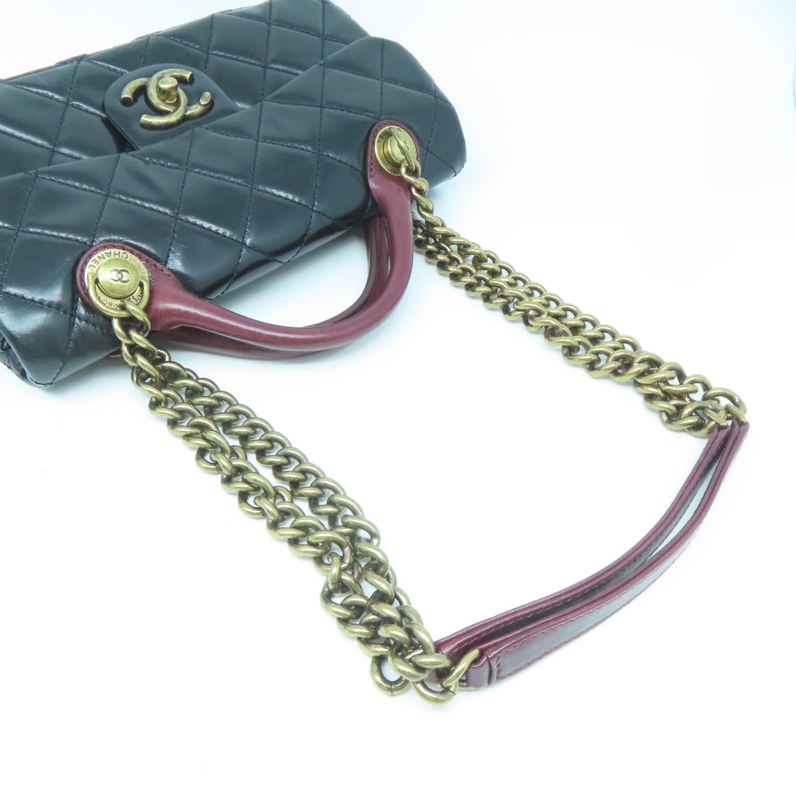 CHANEL 【激減優惠】菱格牛皮皮革Chain Shoulder金扣鏈帶手挽肩背兩用袋黑色