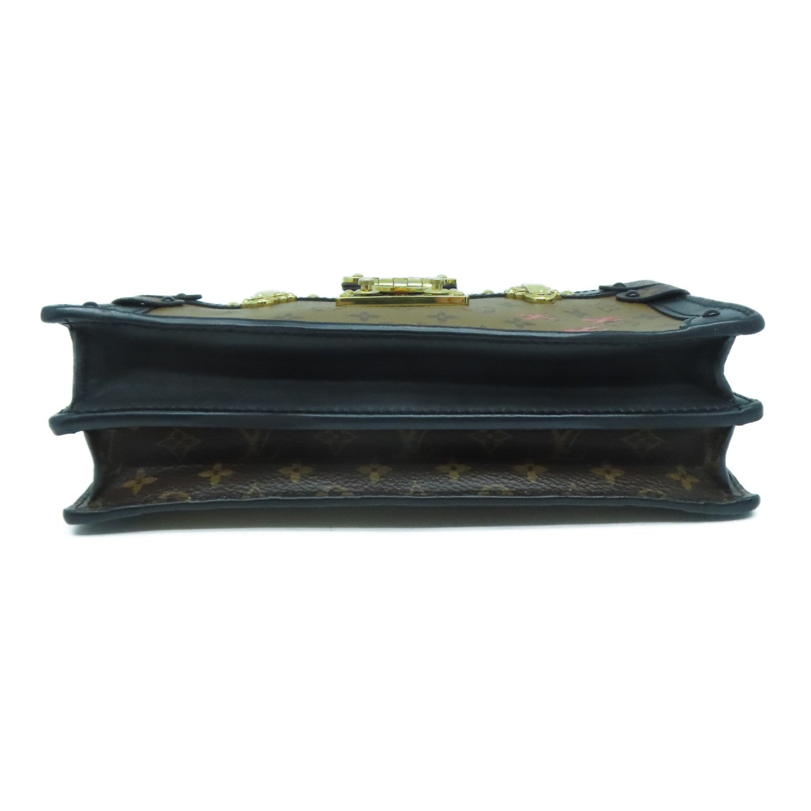 LOUIS VUITTON Monogram Reverse Trunk Clutch金扣肩背袋黑色/啡色