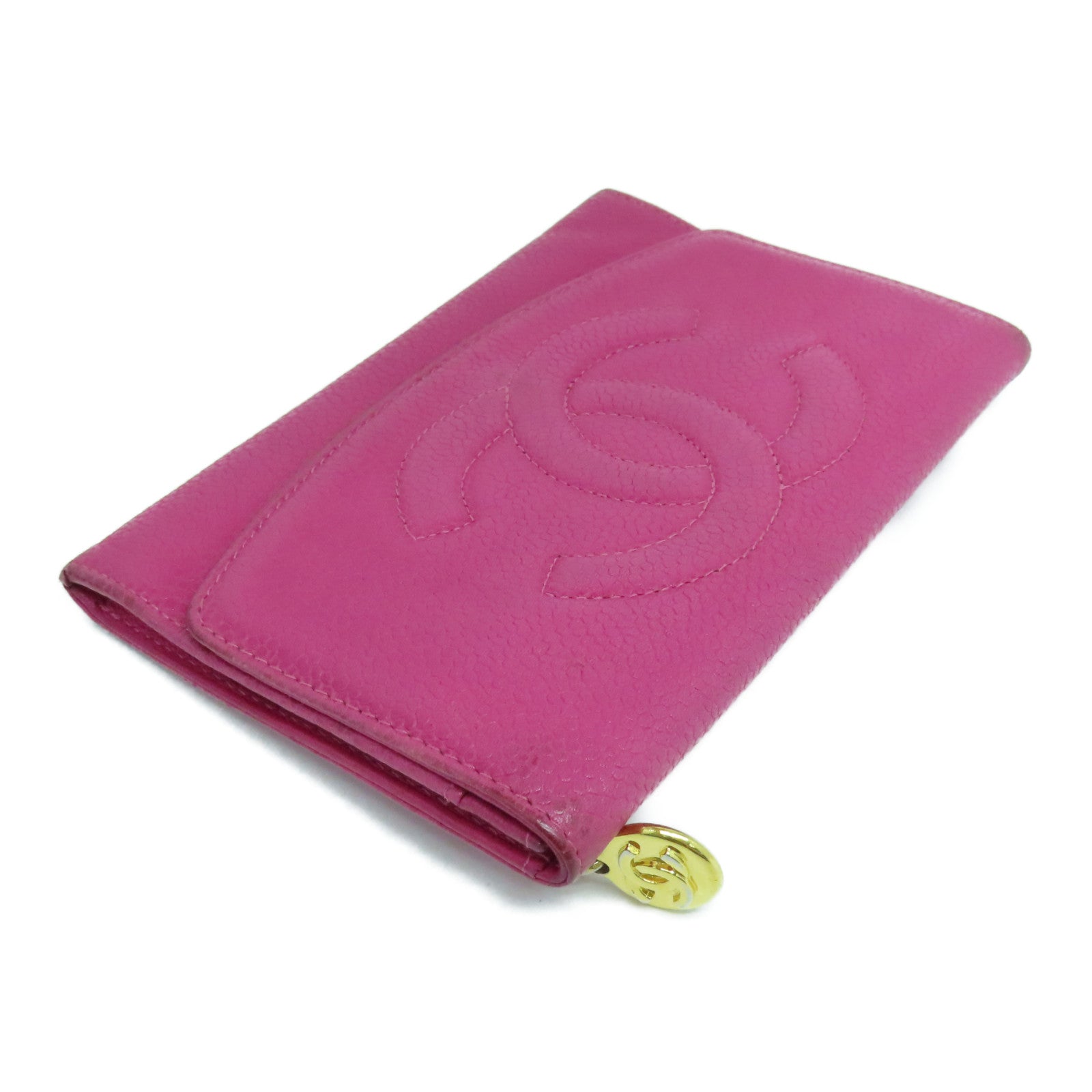 CHANEL Caviar皮革Wallet金扣錢包粉紅色