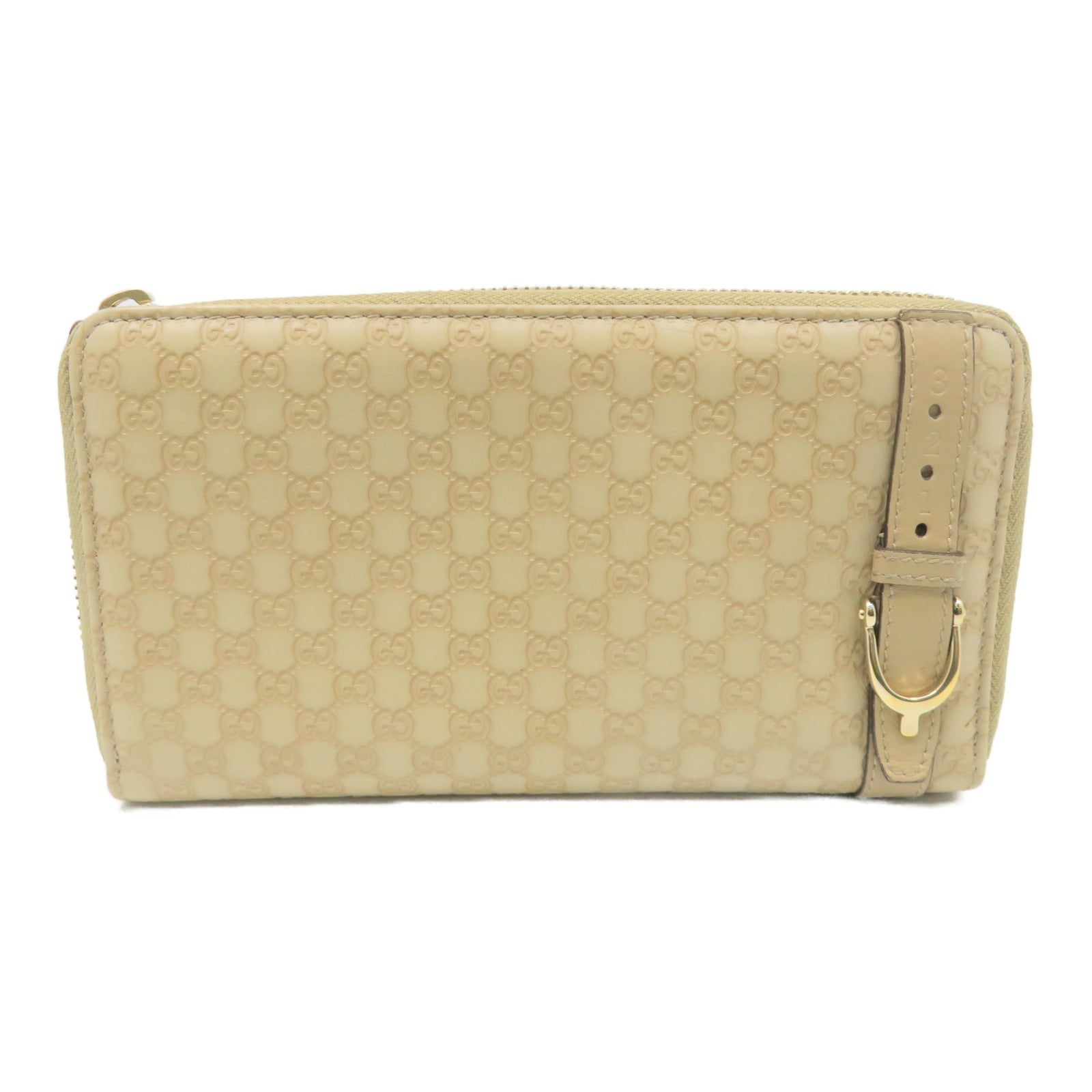 GUCCI 牛皮皮革Zipper Long Wallet金扣钱包米色