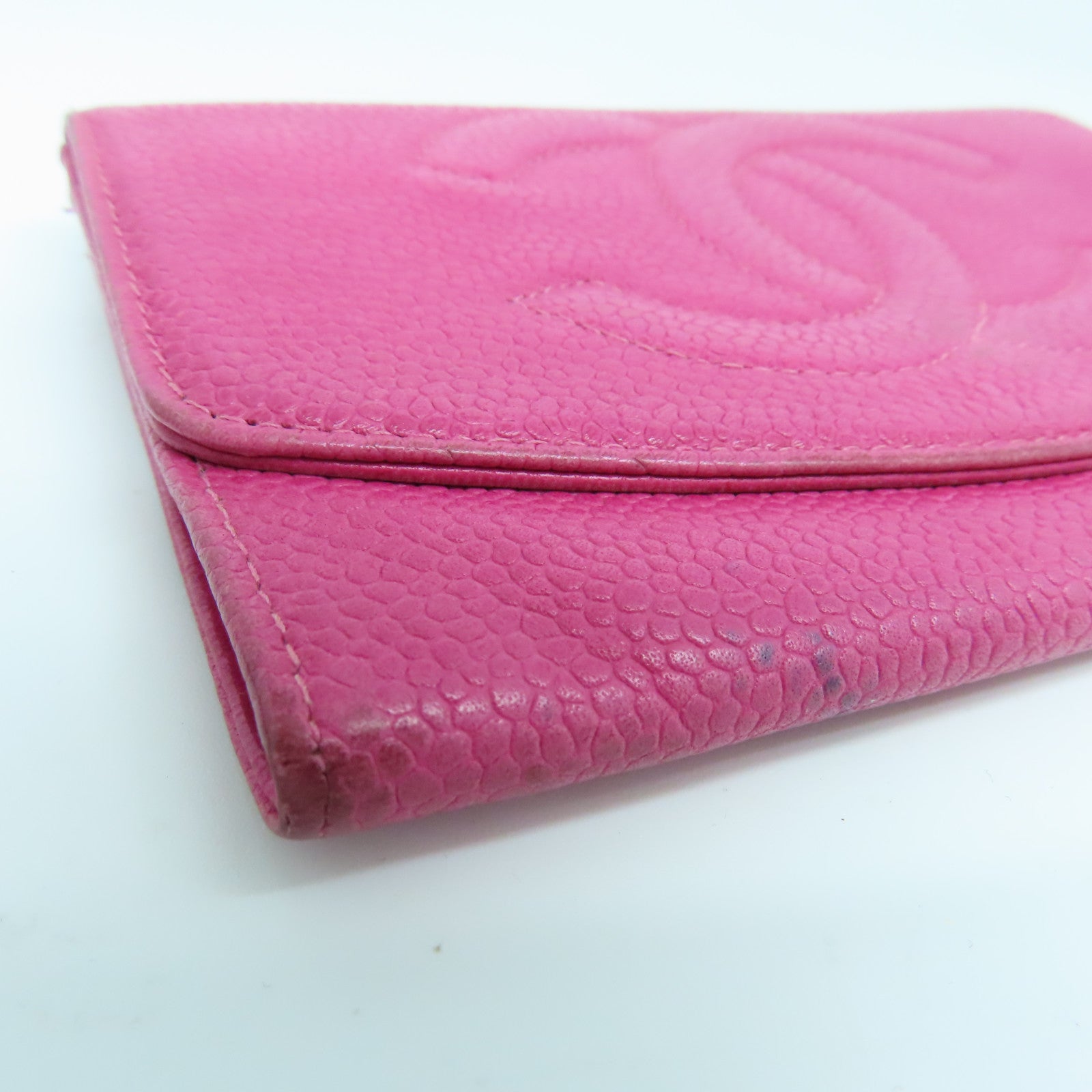 CHANEL Caviar皮革Wallet金扣錢包粉紅色