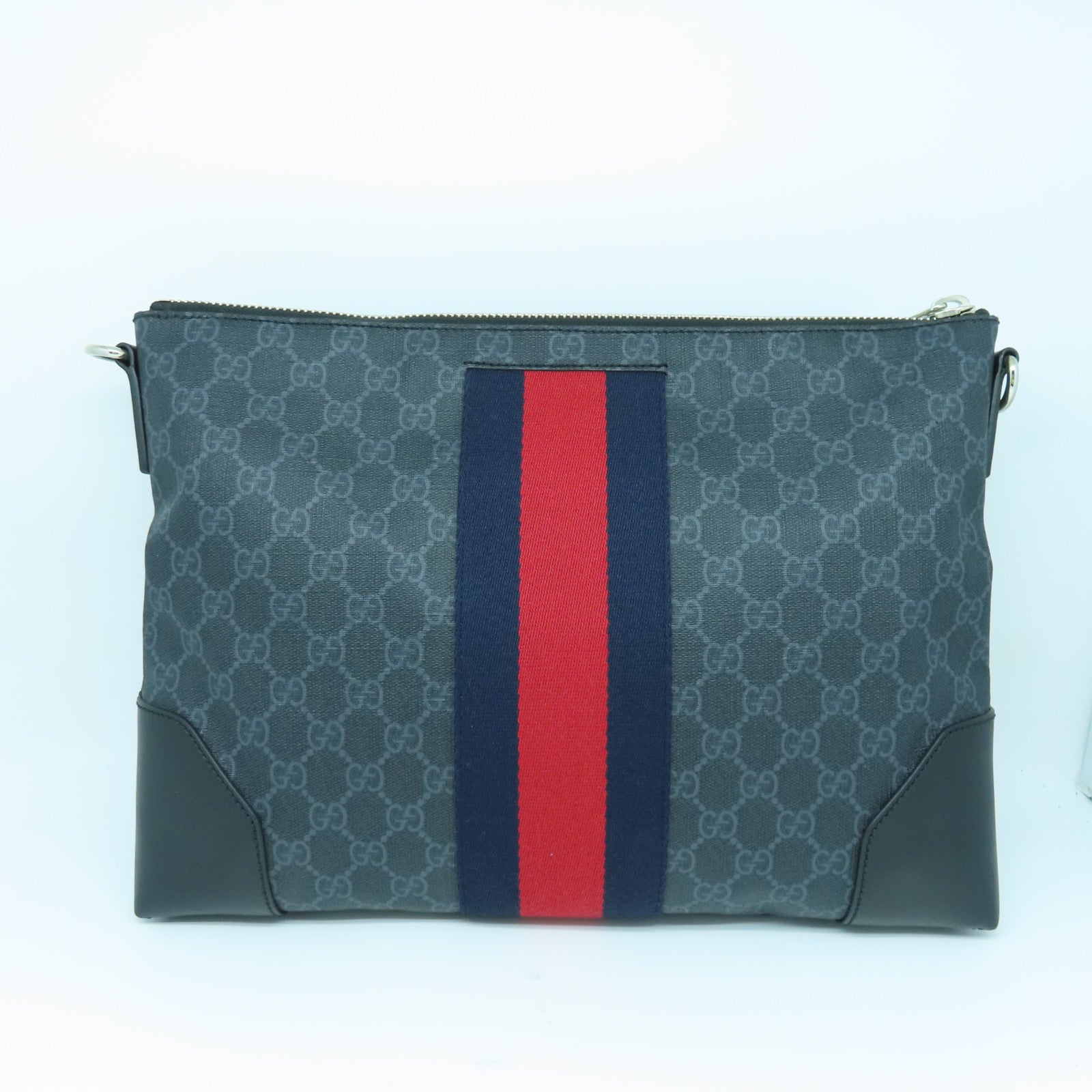 GUCCI 涂层皮革Shoulder Bag银扣肩背袋黑色