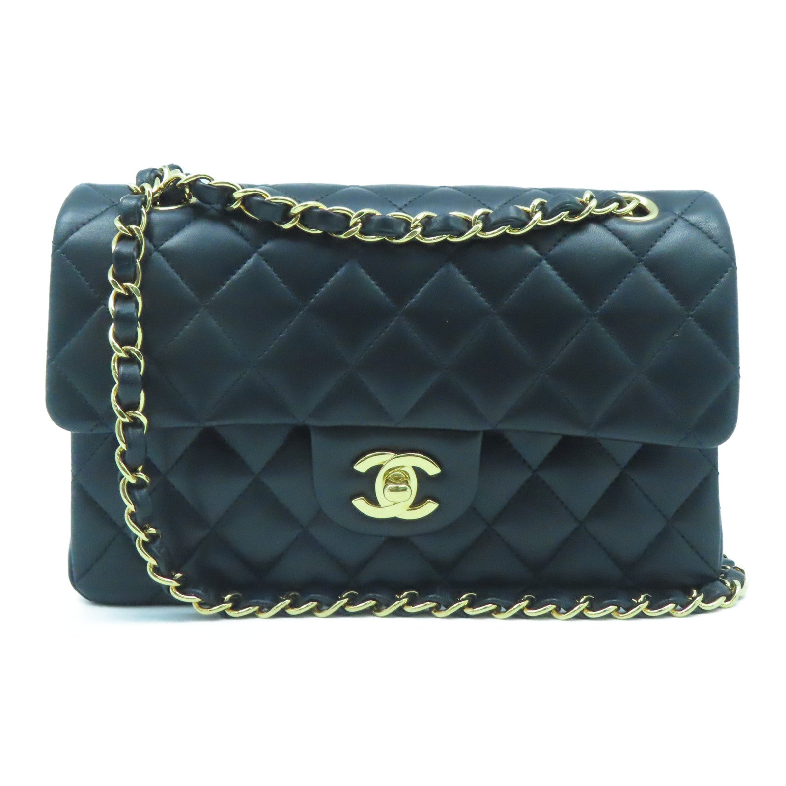 CHANEL 菱格羊皮皮革Classic 23cm金扣链带肩背袋黑色