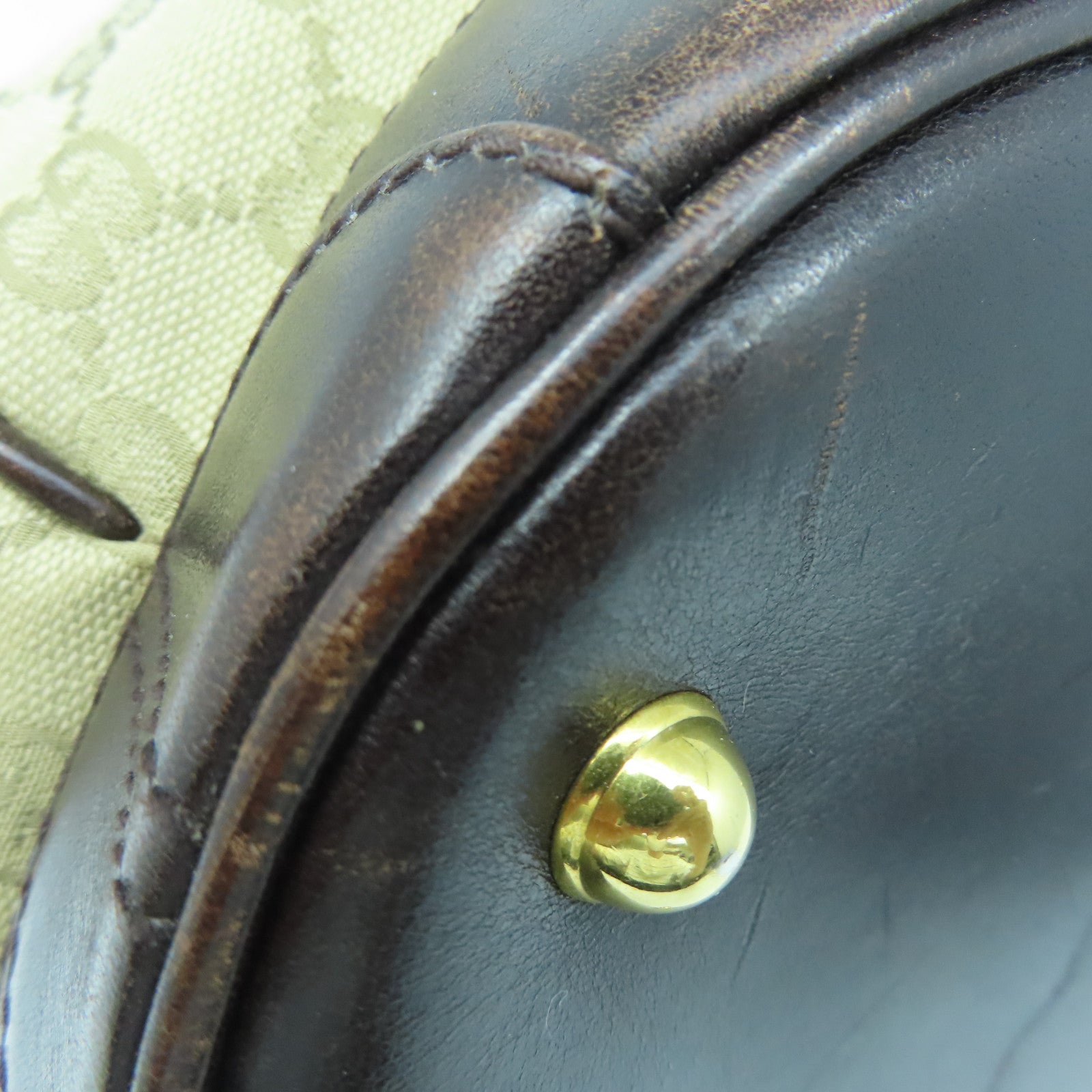 GUCCI Canvas Hand Bag Gold Buckle Hand Bag Brown/Light Brown