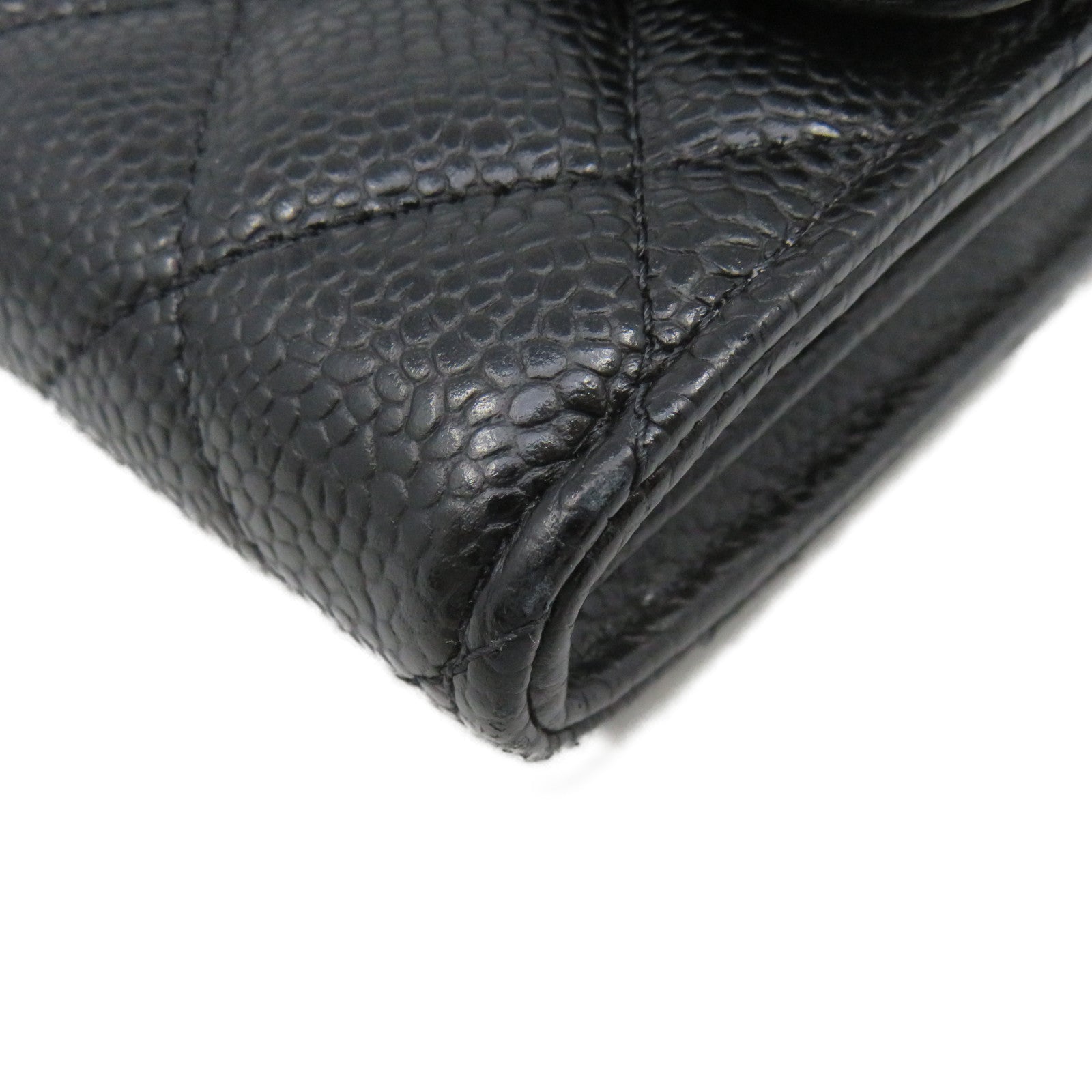 CHANEL 菱格Caviar皮革Fold Long Wallet银扣长钱包黑色