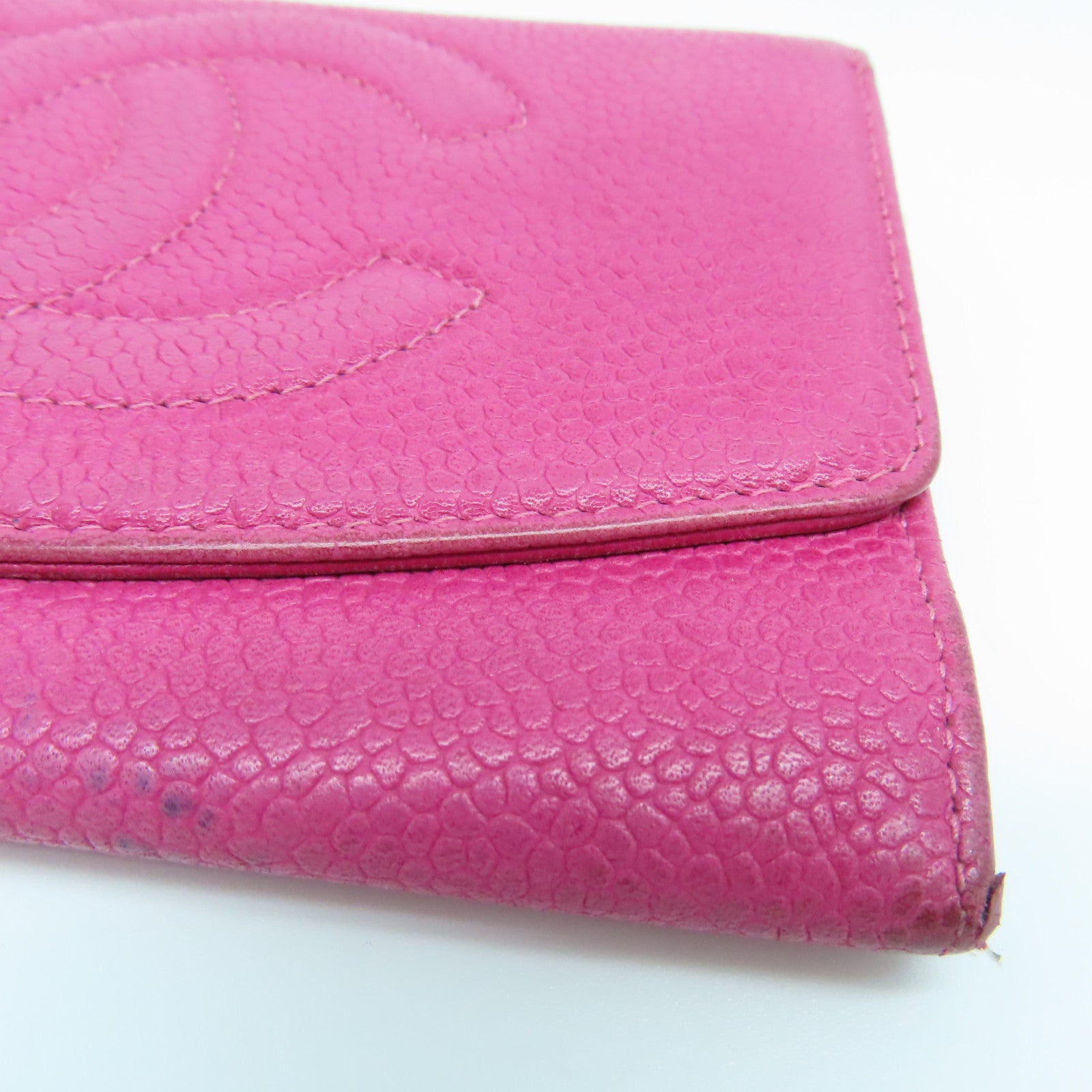 CHANEL Caviar皮革Wallet金扣錢包粉紅色