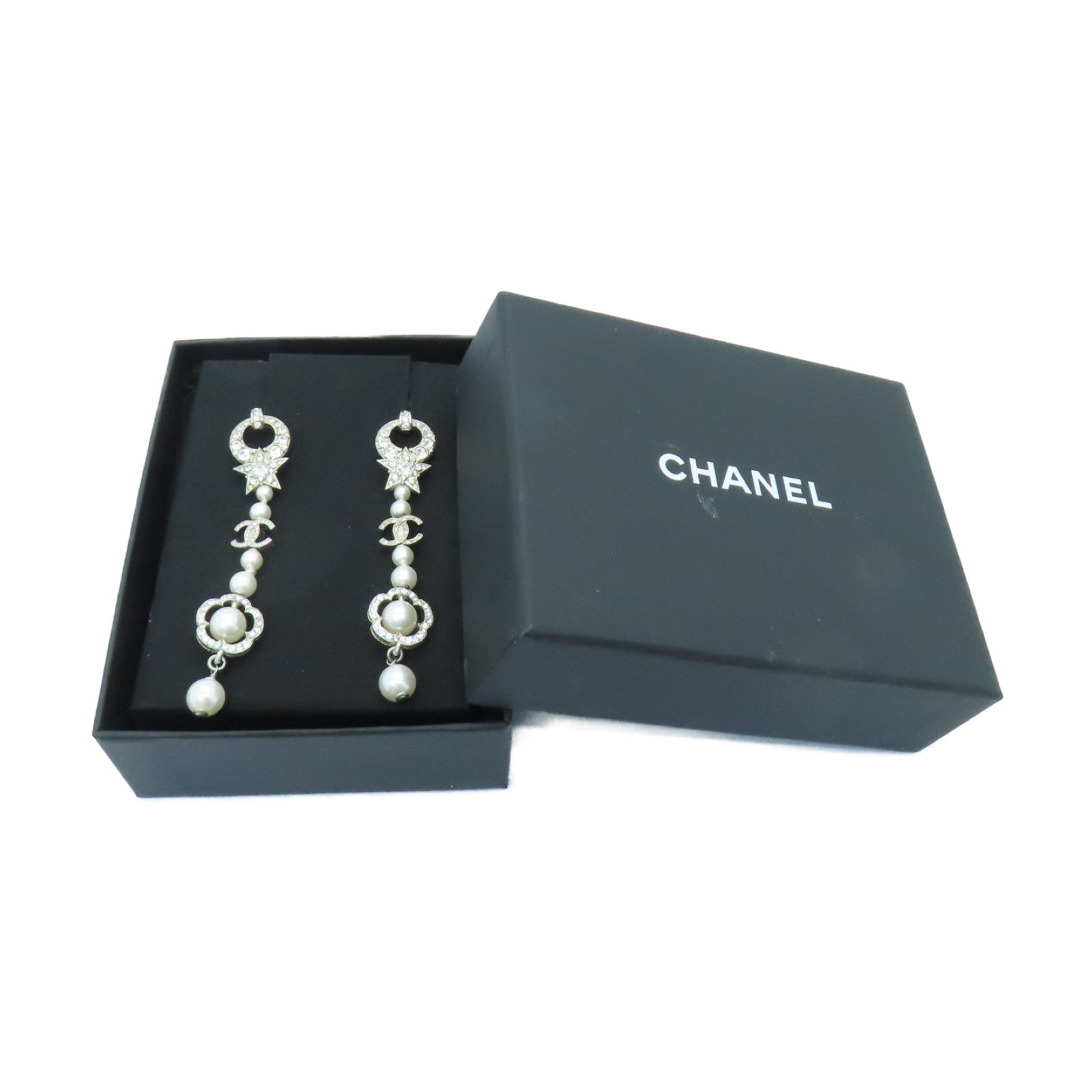 CHANEL PVC/Metal Earrings White/Silver