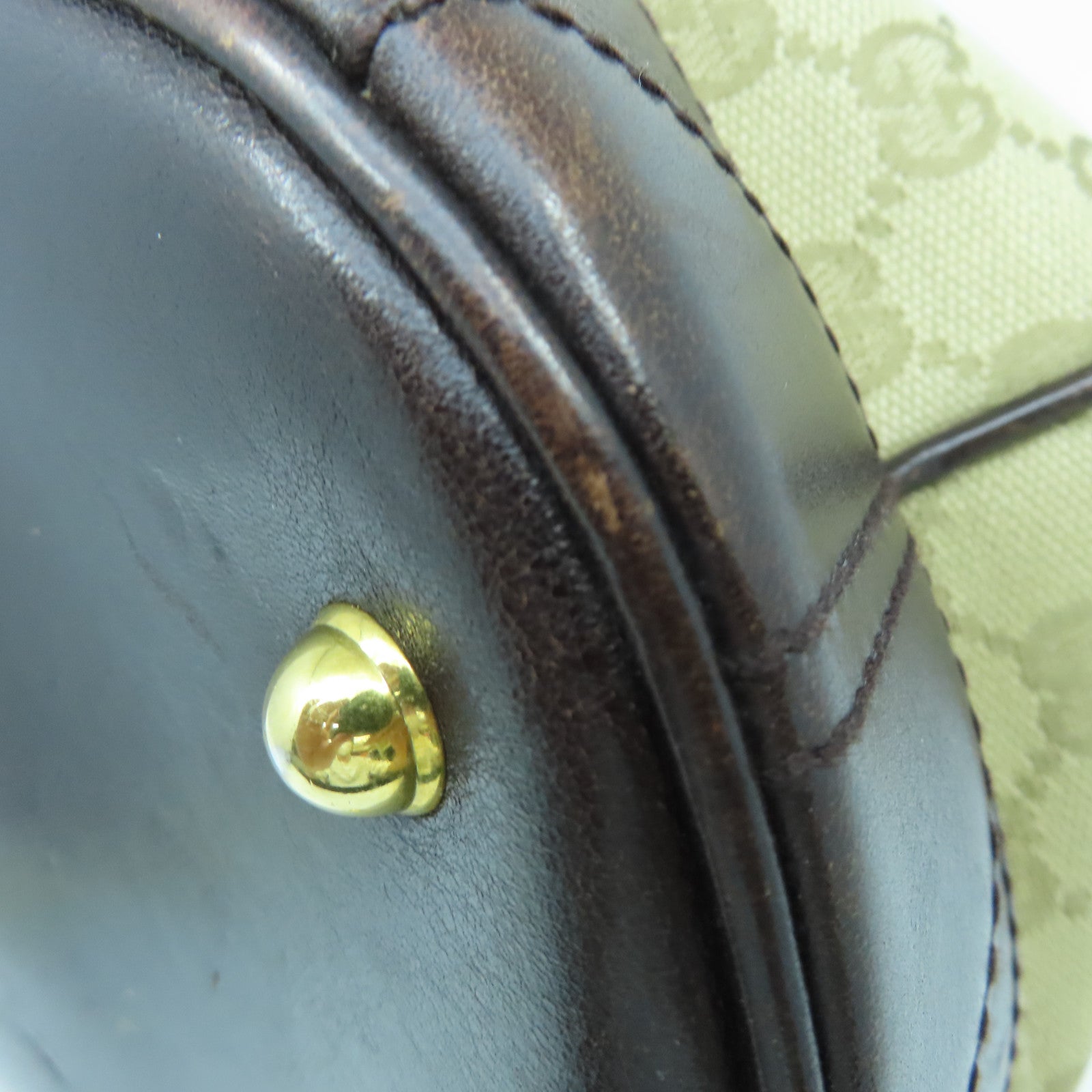 GUCCI Canvas Hand Bag Gold Buckle Hand Bag Brown/Light Brown