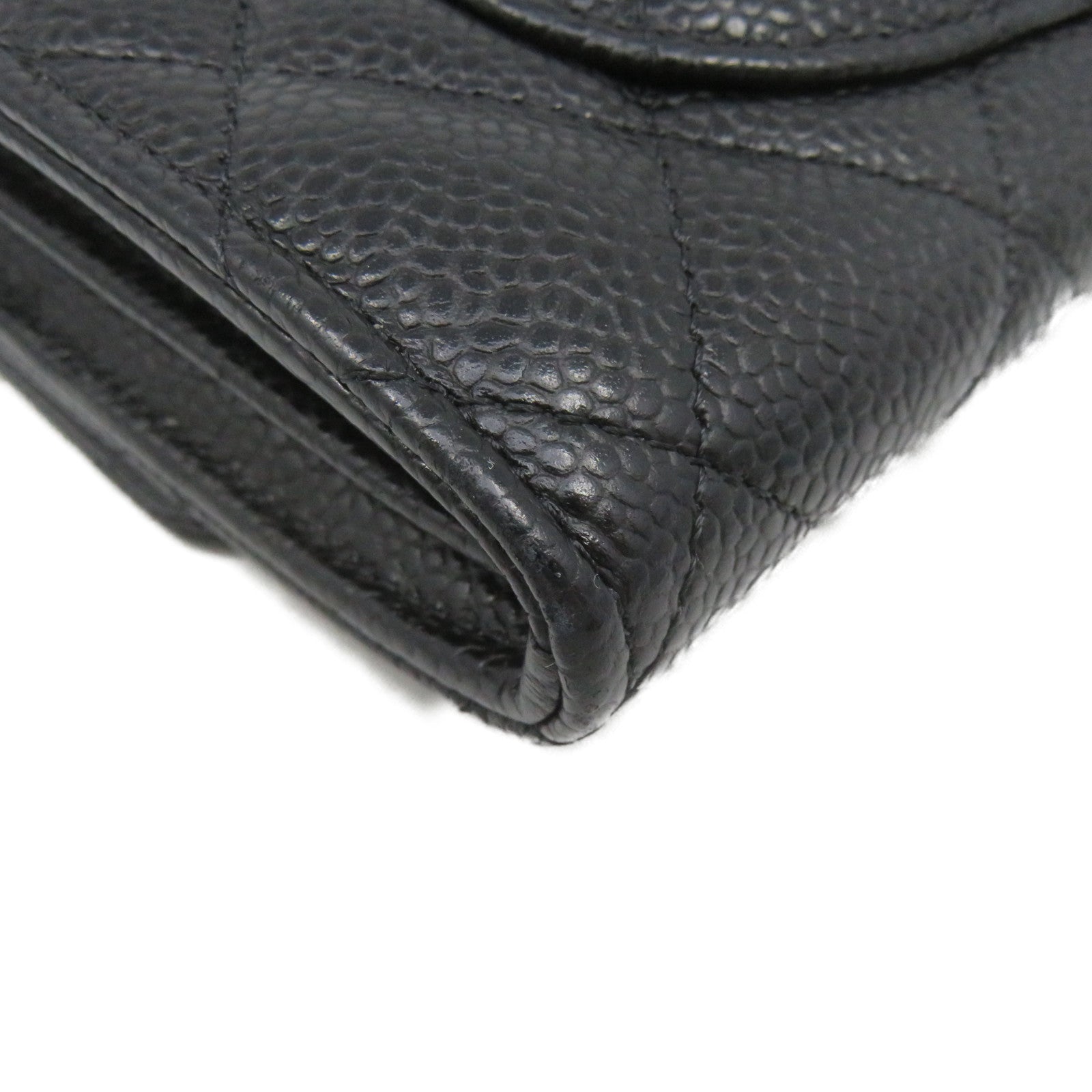 CHANEL 菱格Caviar皮革Fold Long Wallet银扣长钱包黑色
