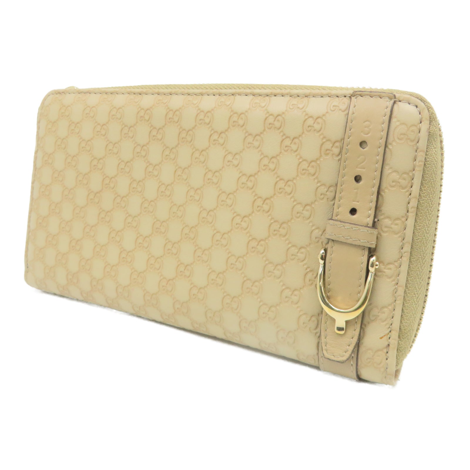 GUCCI 牛皮皮革Zipper Long Wallet金扣钱包米色