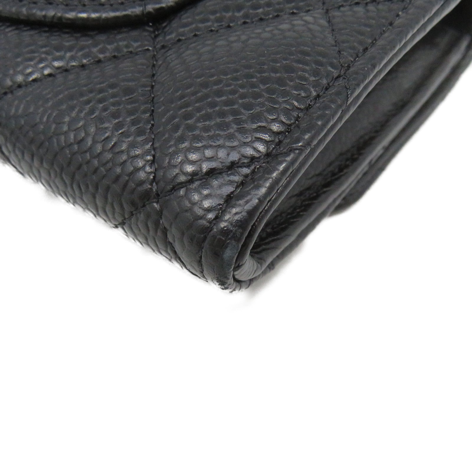 CHANEL 菱格Caviar皮革Fold Long Wallet银扣长钱包黑色